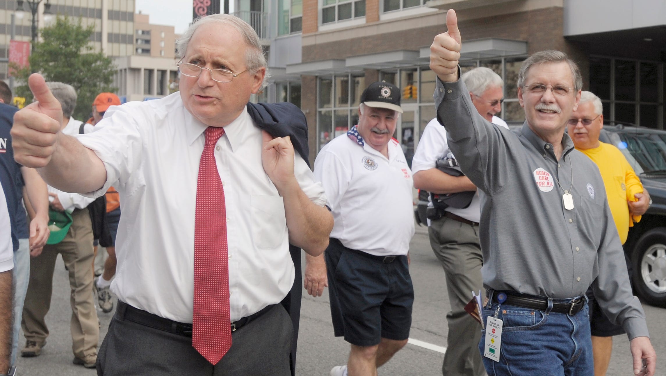 Sen. Carl Levin marches with UAW President Ron Gettelfinger in the annual Labor Day parade down Woodward Avenue in Detroit on  Sept. 7, 2009.