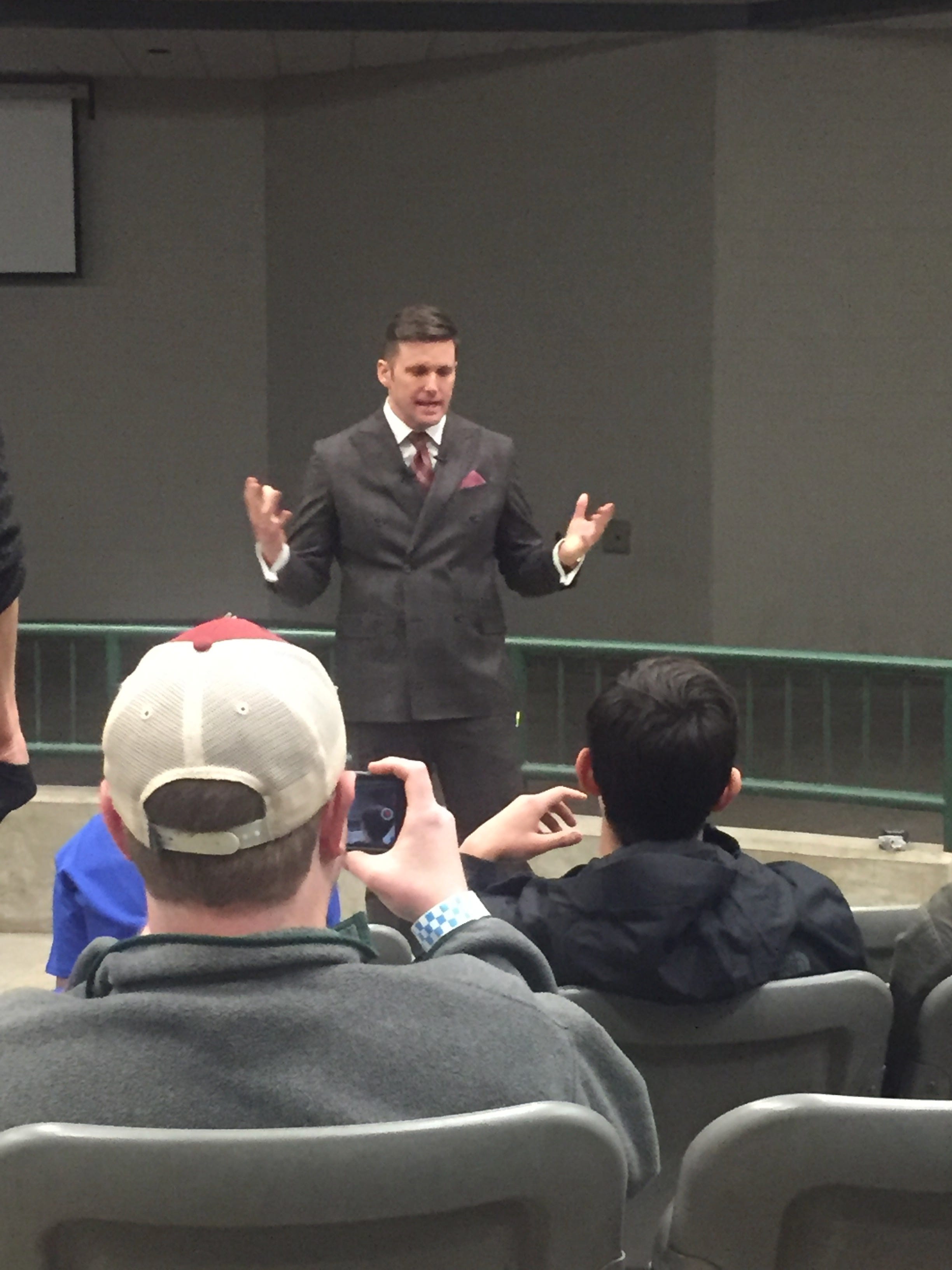 White nationalist Richard Spencer speaks to a small group of people inside the Pavilion for Agriculture and Livestock Education at Michigan State University.