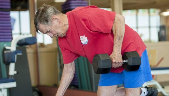 Ted Lindsay, almost 90, works out three days a week at the Troy Sports Center.