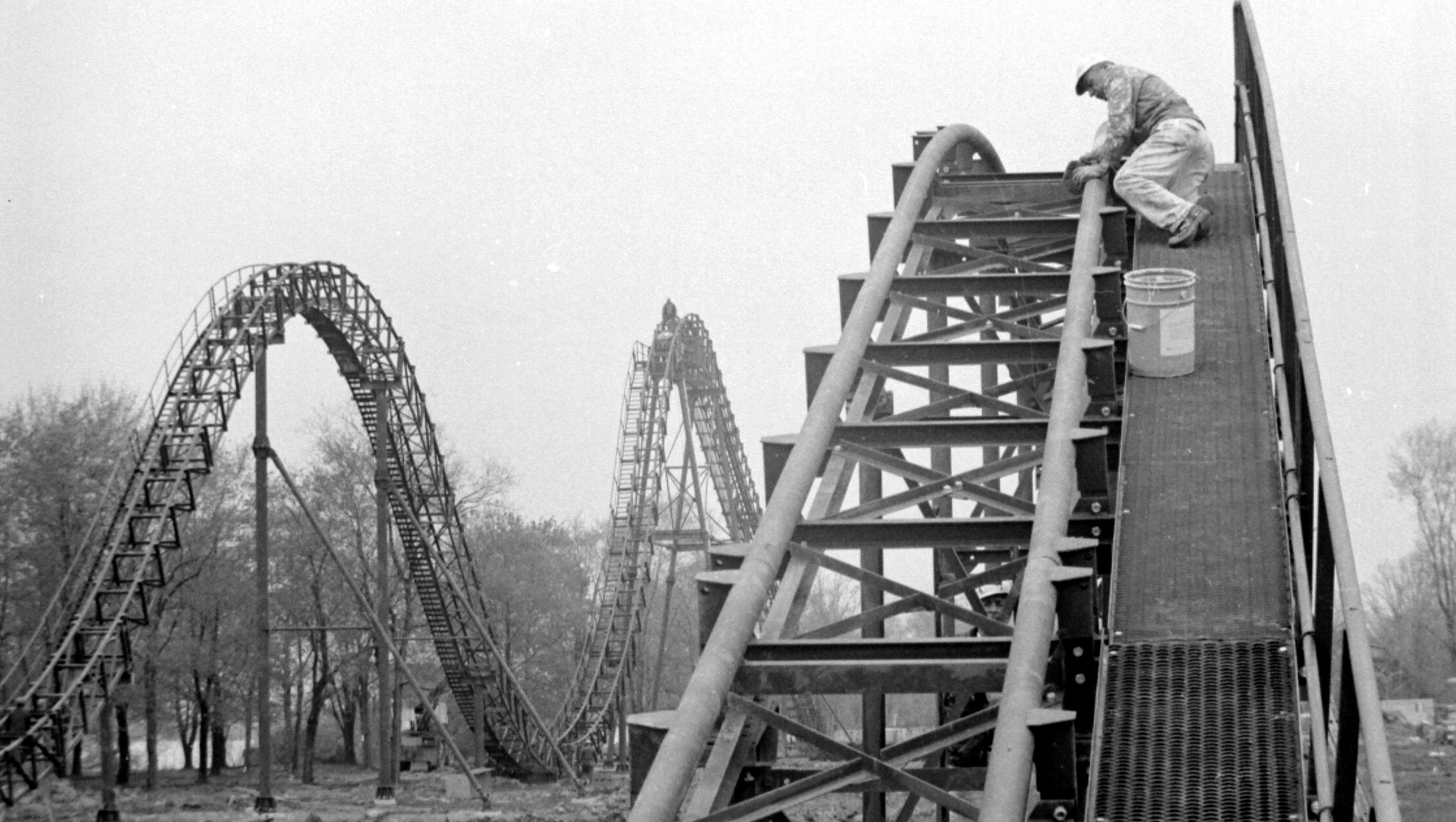 The new roller coaster is under construction on Boblo Island in May 1973.