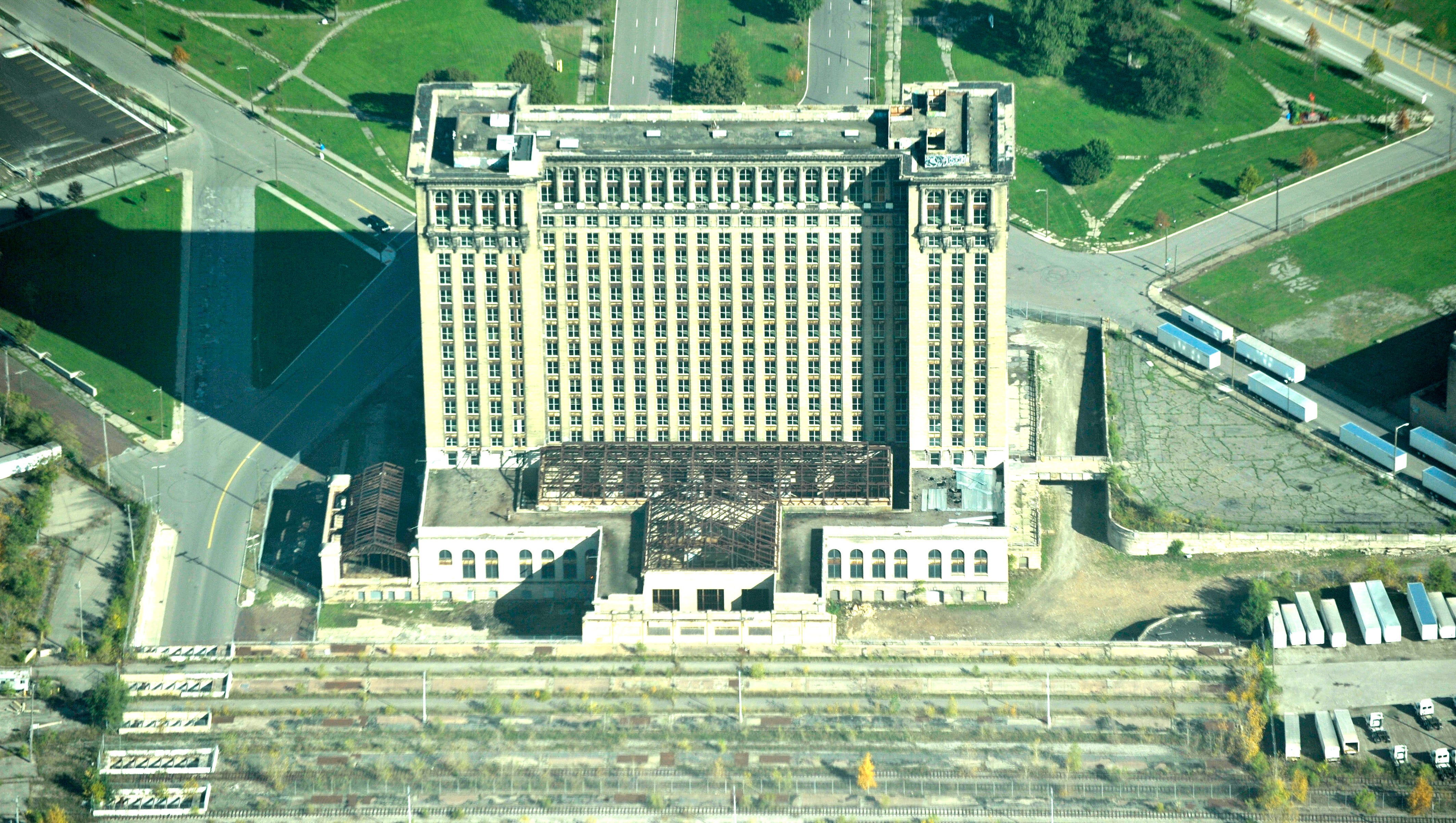 This aerial view of the former train station was shot from an airplane in October 2017.