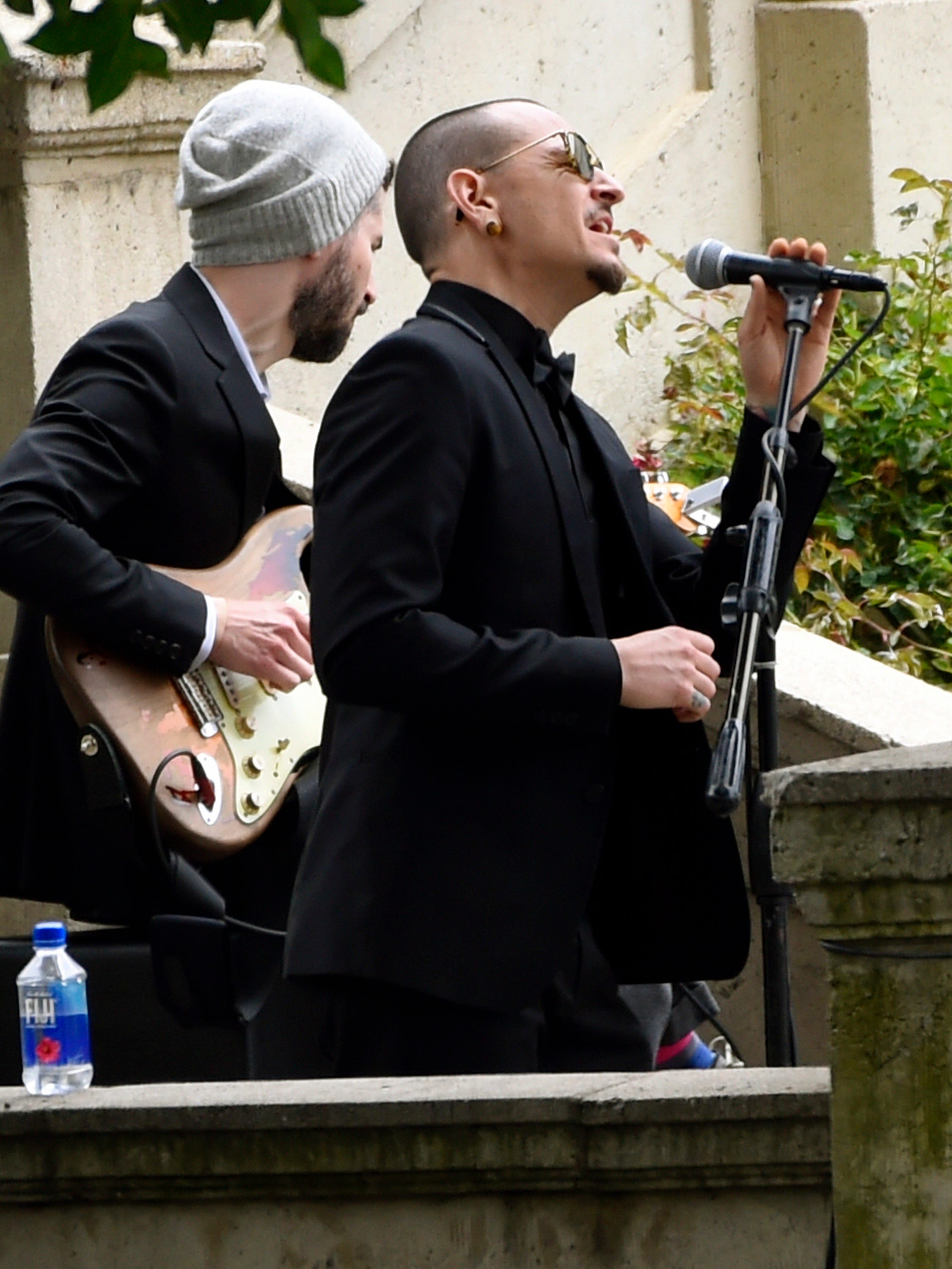 Chester Bennington, of Linkin Park, performs "Hallelujah" at a funeral for Chris Cornell at the Hollywood Forever Cemetery on Friday, May 26, 2017, in Los Angeles.