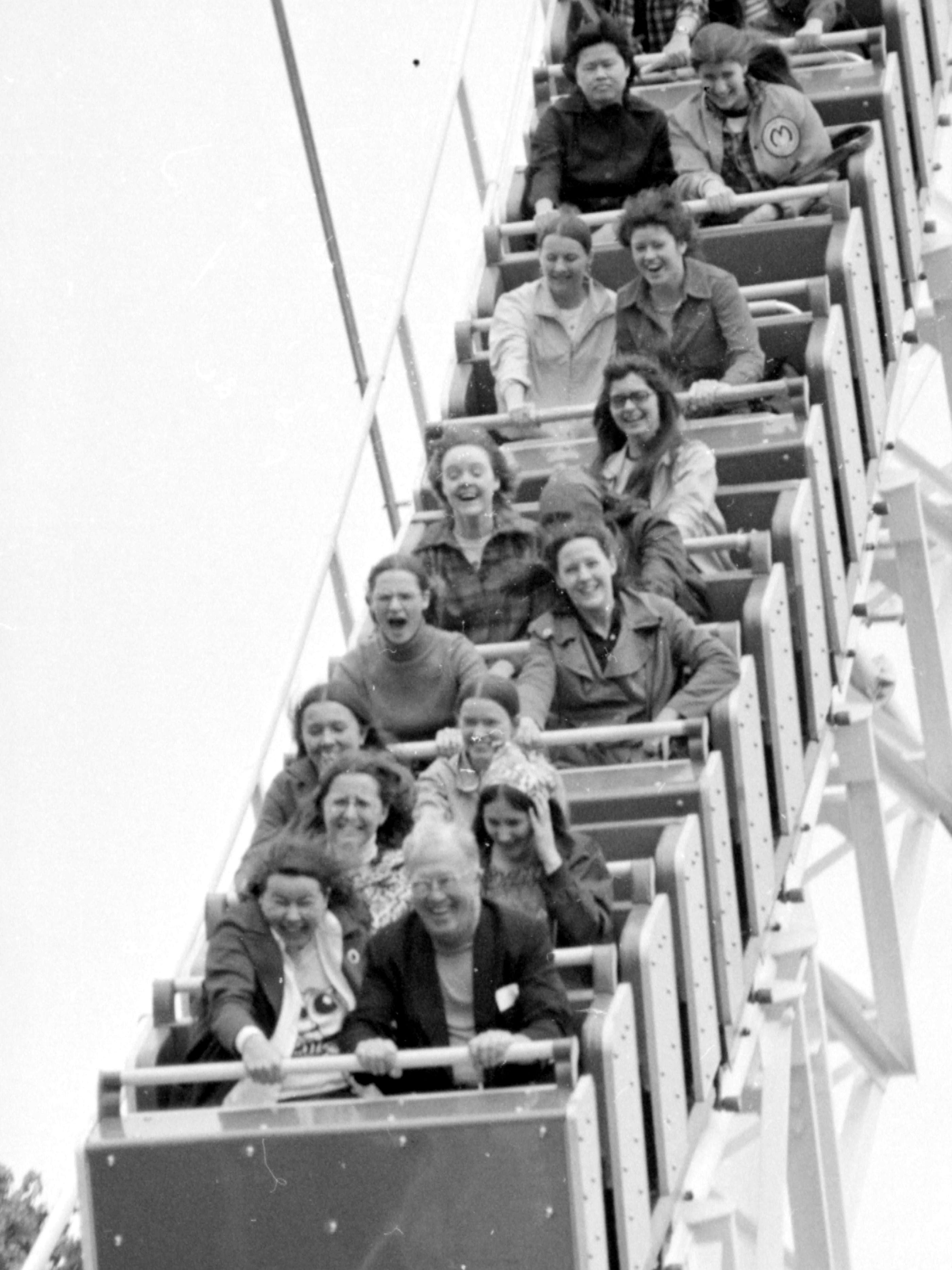 Thrill-seekers try Boblo's new roller coaster in May 1973.