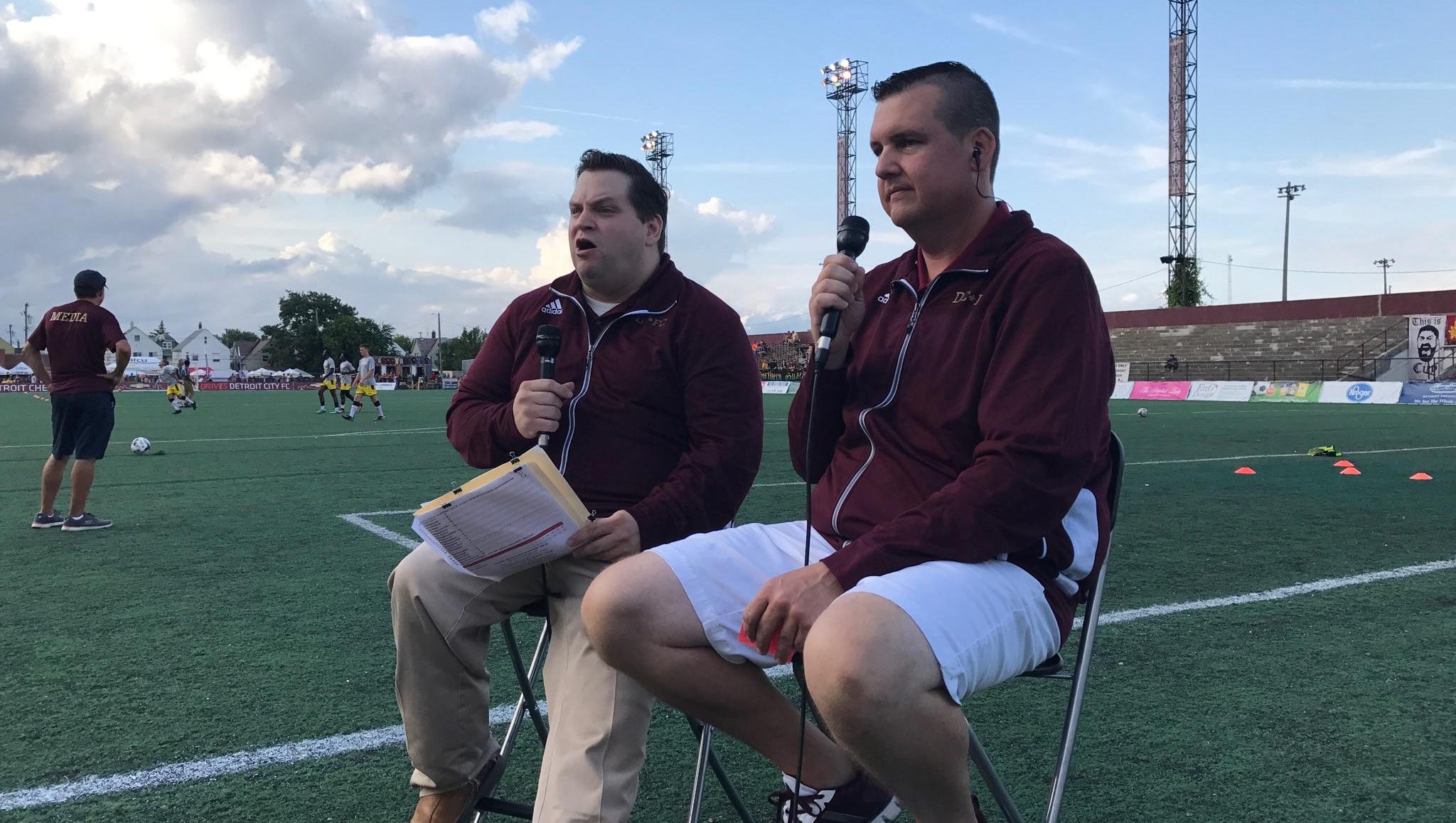 John Kreger, left; and Neal Ruhl called the Detroit City FC matches on live streams, which reached more than 30,000 viewers worldwide this season.
