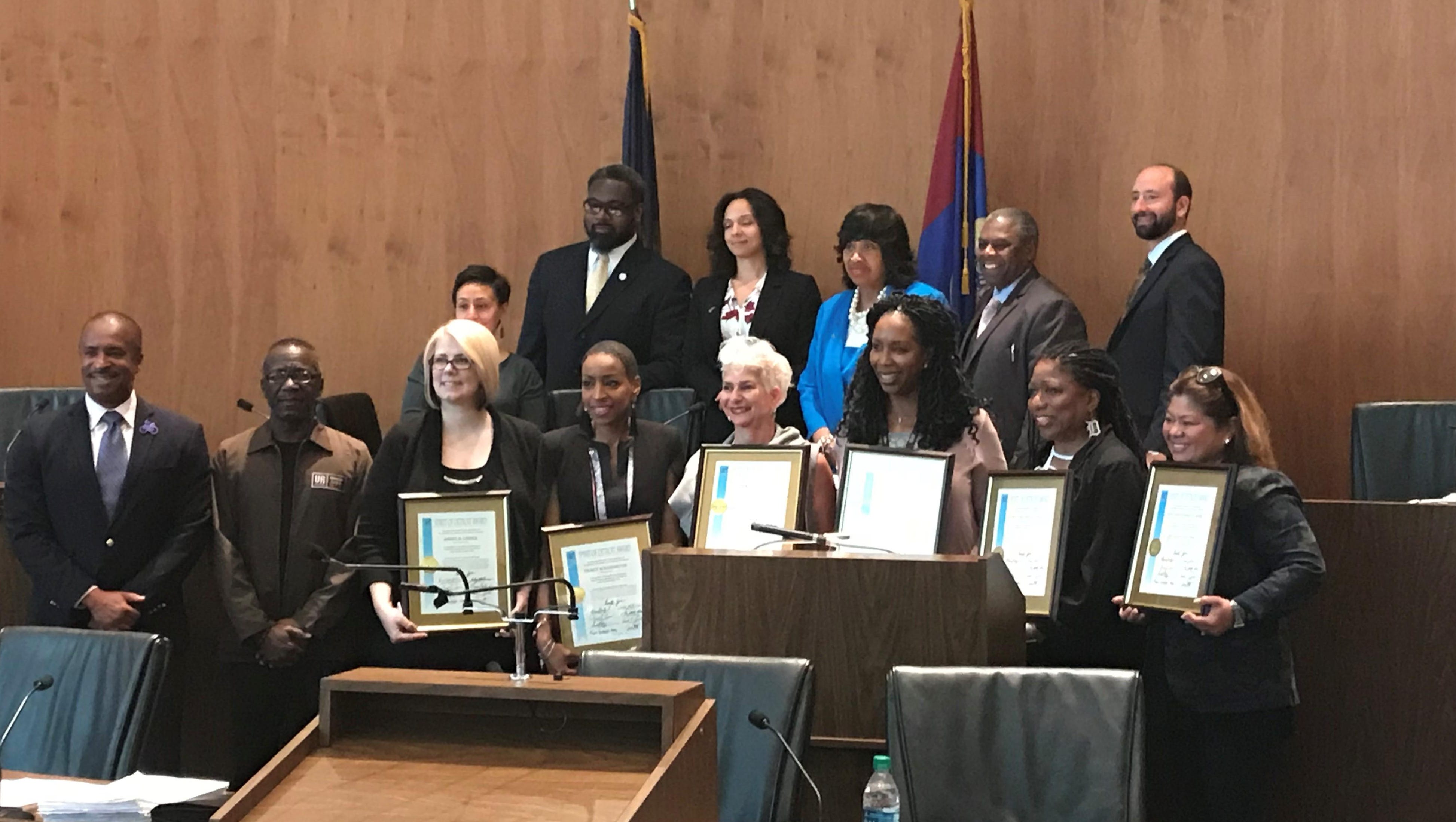 Seven women -- DJ Minx, Stacey Hale, Joy Santiago, Bridgette Banks, Traci of Mahogoni Music, Laura Gavoor (posthumously) and Angie Linder -- earned the Spirit of Detroit Award this week.