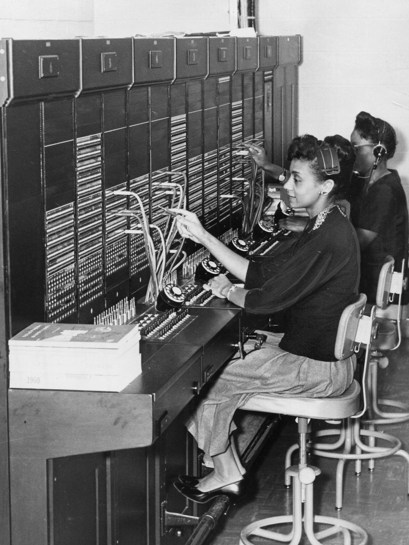 Cobo telephone operators work the switchboard on Oct. 8, 1961.