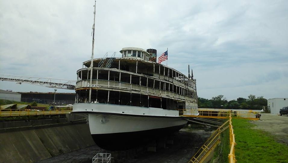 The other Boblo boat, the SS Columbia, was awarded to a New York non-profit group, the S.S. Columbia Project, which intended to restore the boat and use it as an excursion vessel on the Hudson River. It's seen undergoing restoration in Toledo in 2015.