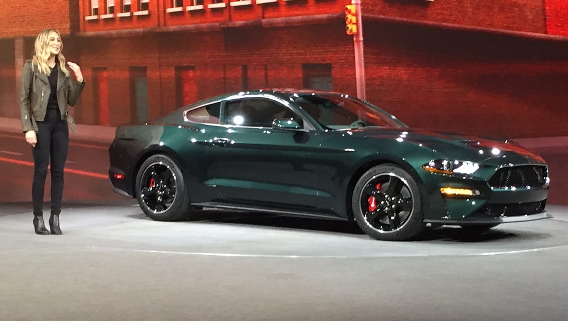 Molly McQueen introduces the Mustang Bullitt at Cobo Center in Detroit at the Detroit Auto Show on Sunday, January 14.