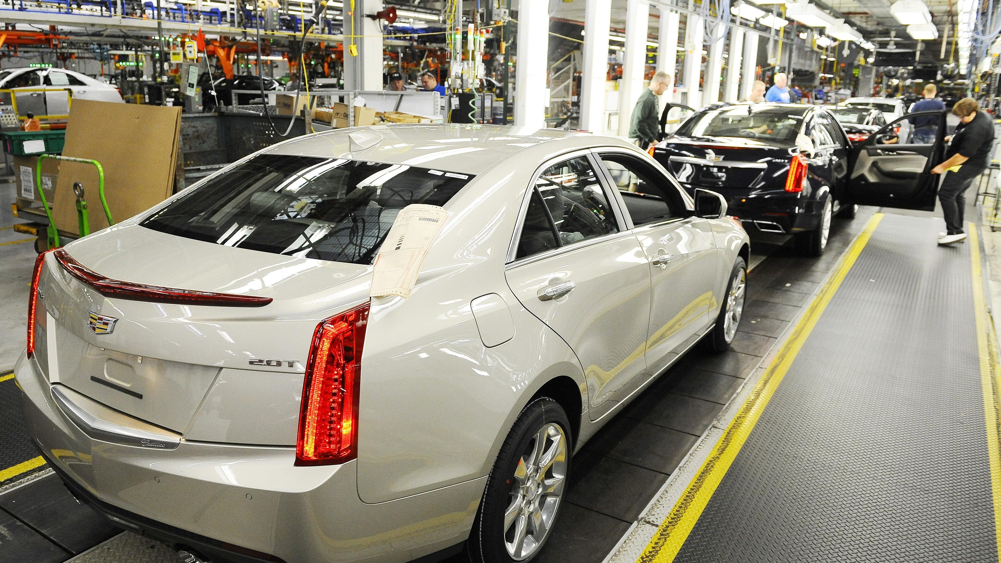 File: A Cadillac ATS on the line at the Lansing Grand River Assembly.
