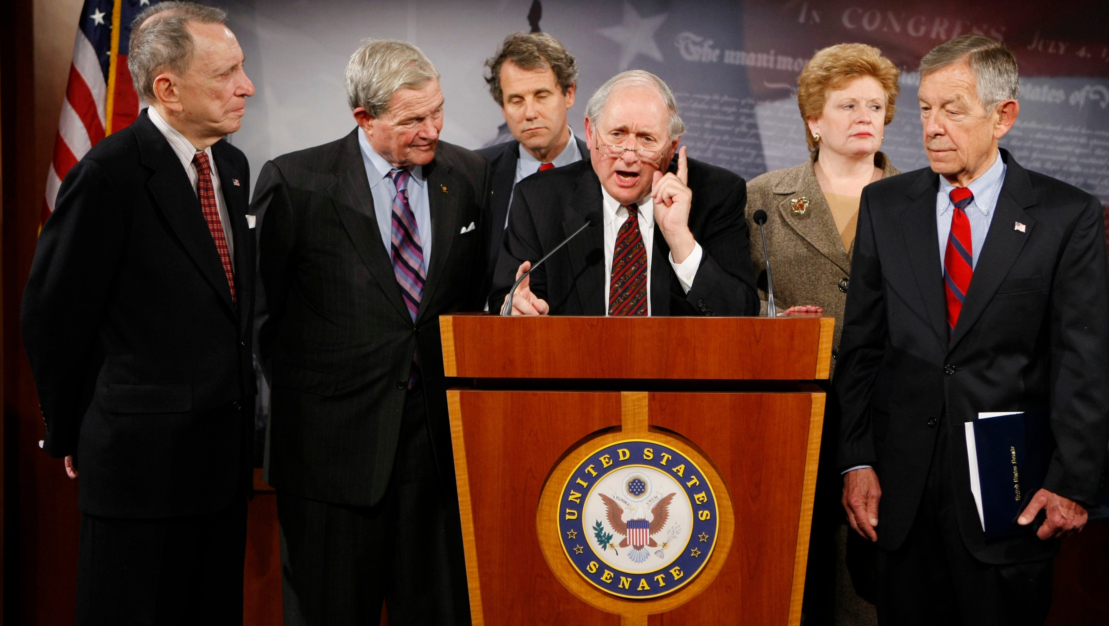 Sen. Carl Levin gestures during a  news conference on Capitol Hill in Washington, Thursday, Nov. 20, 2008, to discuss the auto industry bailout.