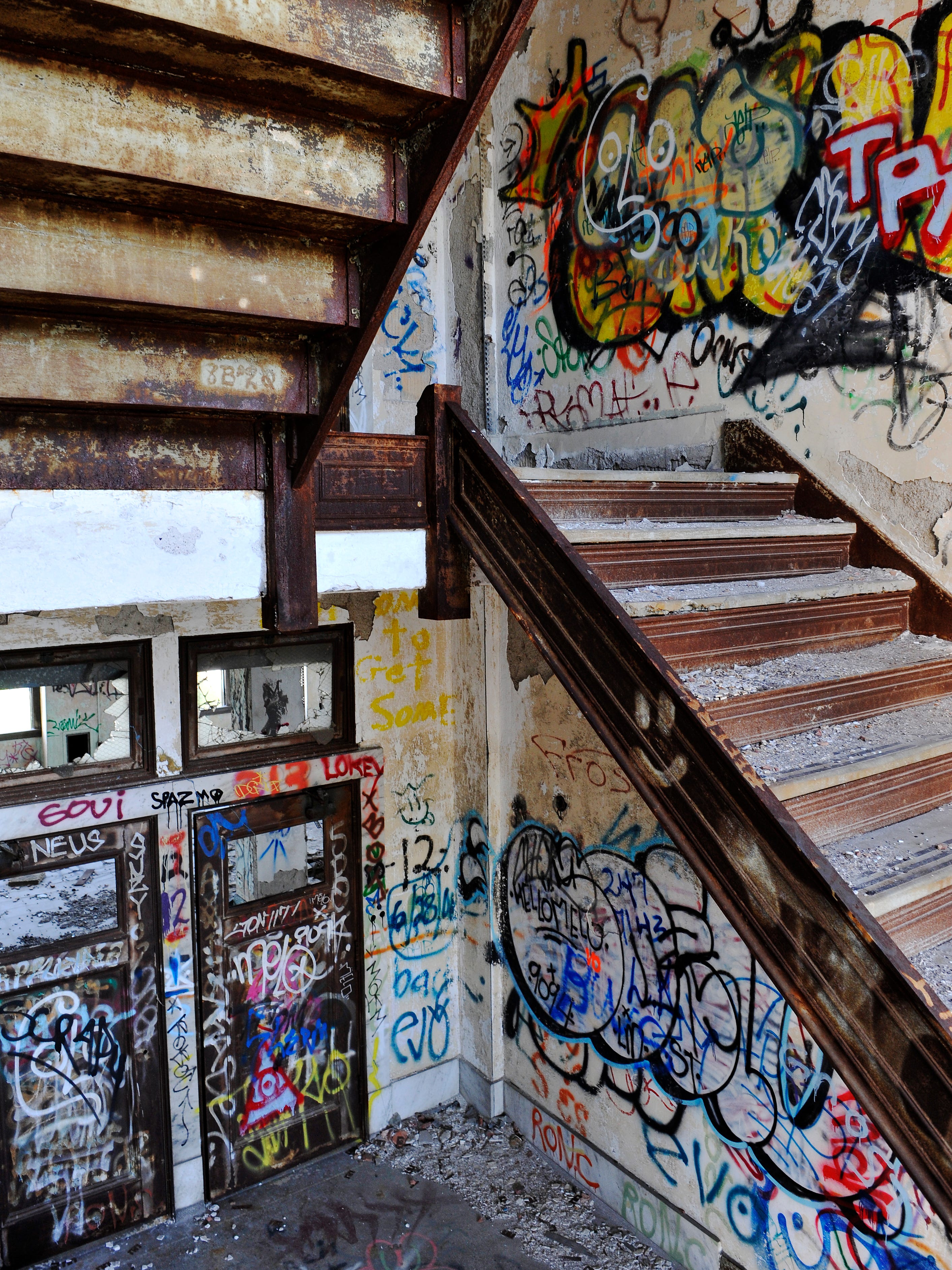 Graffiti covers the stairwells inside the station in 2011.