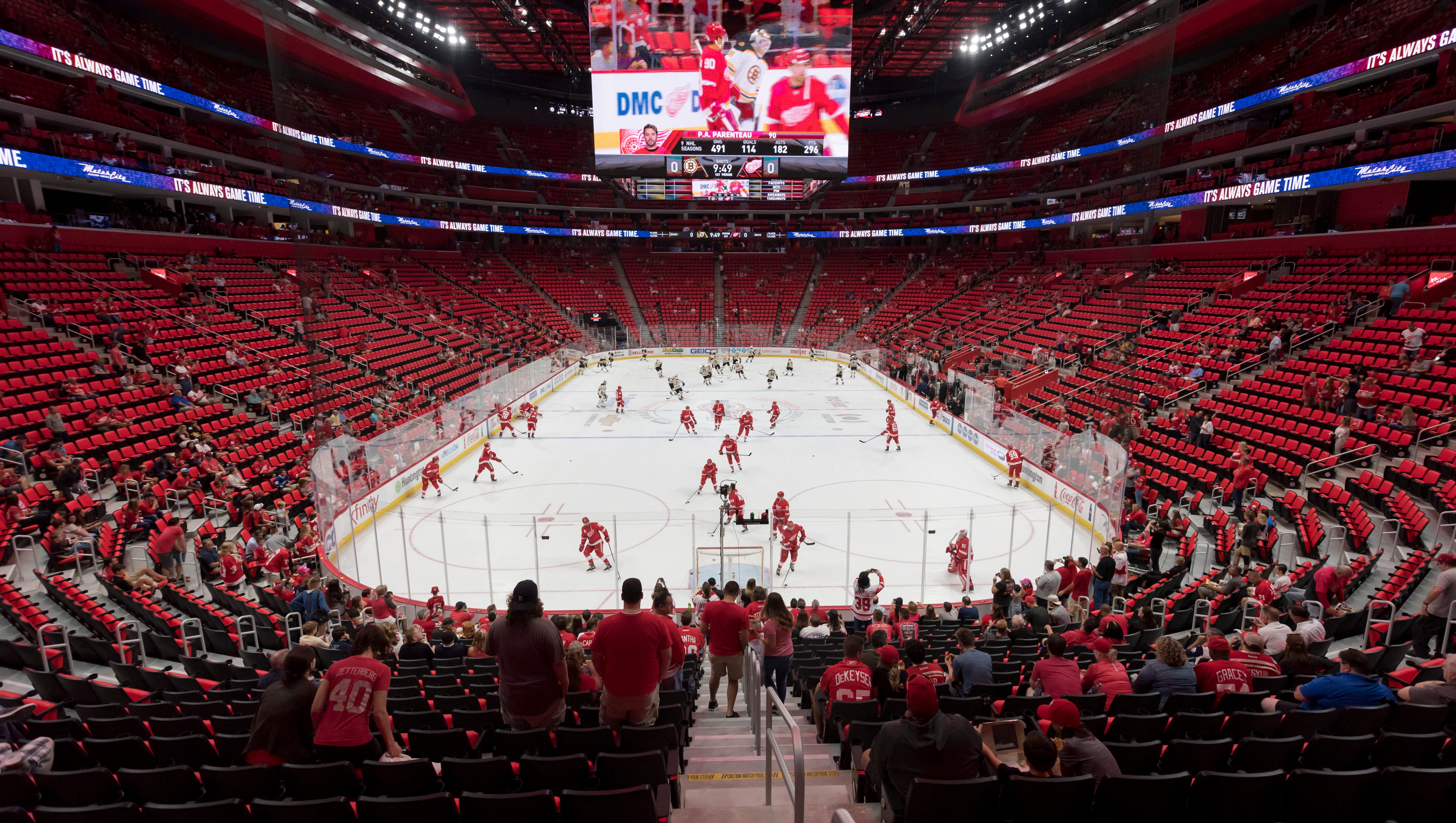 This the view from behind the Red Wings goal before their first preseason game.