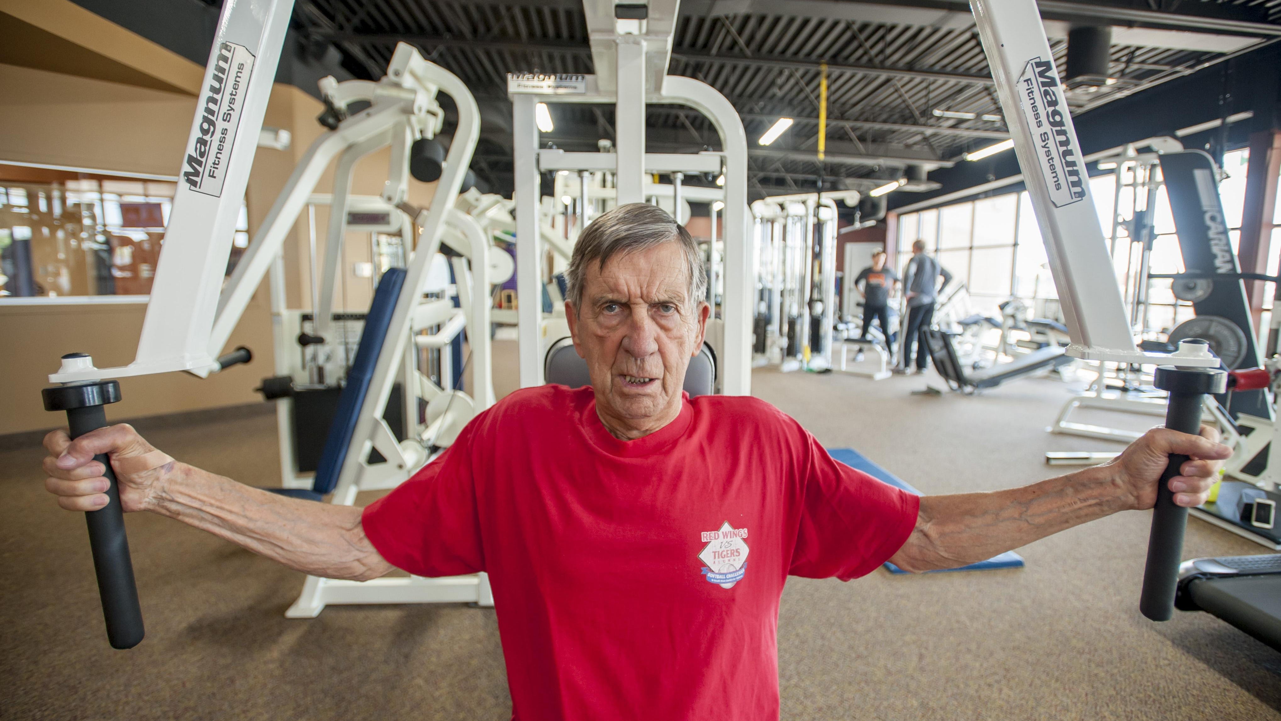 Ted Lindsay works out at The Training Room inside the Troy Sports Center in 2015. “I was blessed with a brain that recognized that the body is a muscle. And from the bottom of your feet to the top of your head, if you don’t work it out, it becomes flab. And flab becomes useless,” he said.