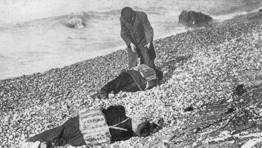 Bodies wearing life jackets from the cargo ship Wexford washed ashore near Goderich, Ontario, in November 1913. The ship was one of 12 sunk in the deadliest Great Lakes storm in history, nicknamed the White Hurricane for its blizzard-like conditions and high winds from Nov. 9-11, 1913.  While the exact death toll is unknown,  it was estimated at 260 to 300.