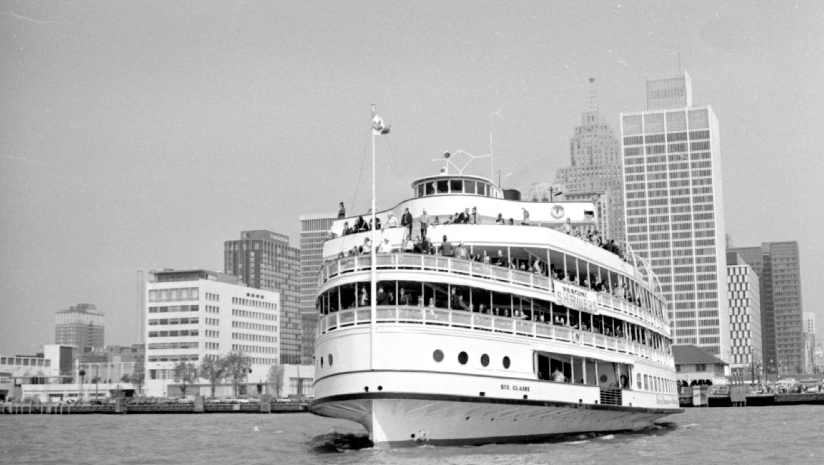 The Boblo steamship Ste. Claire cruises the Detroit River in May 1967.