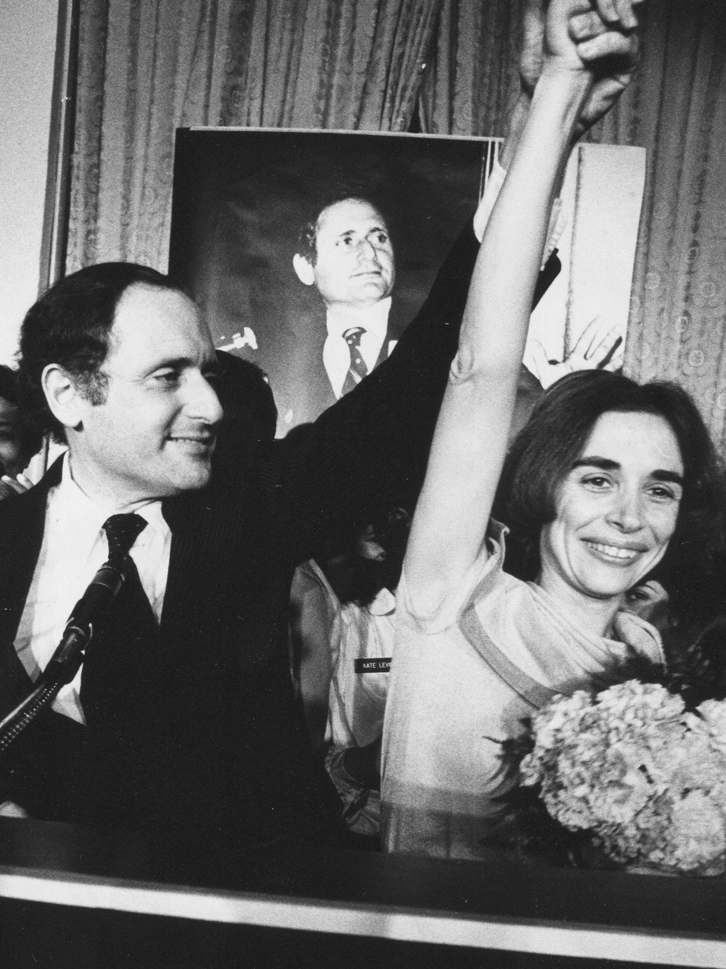 Carl Levin celebrates with wife Barbara after defeating GOP U.S. Sen. Robert Griffin 52-48% to  win his first six-year term in the Senate in 1978.