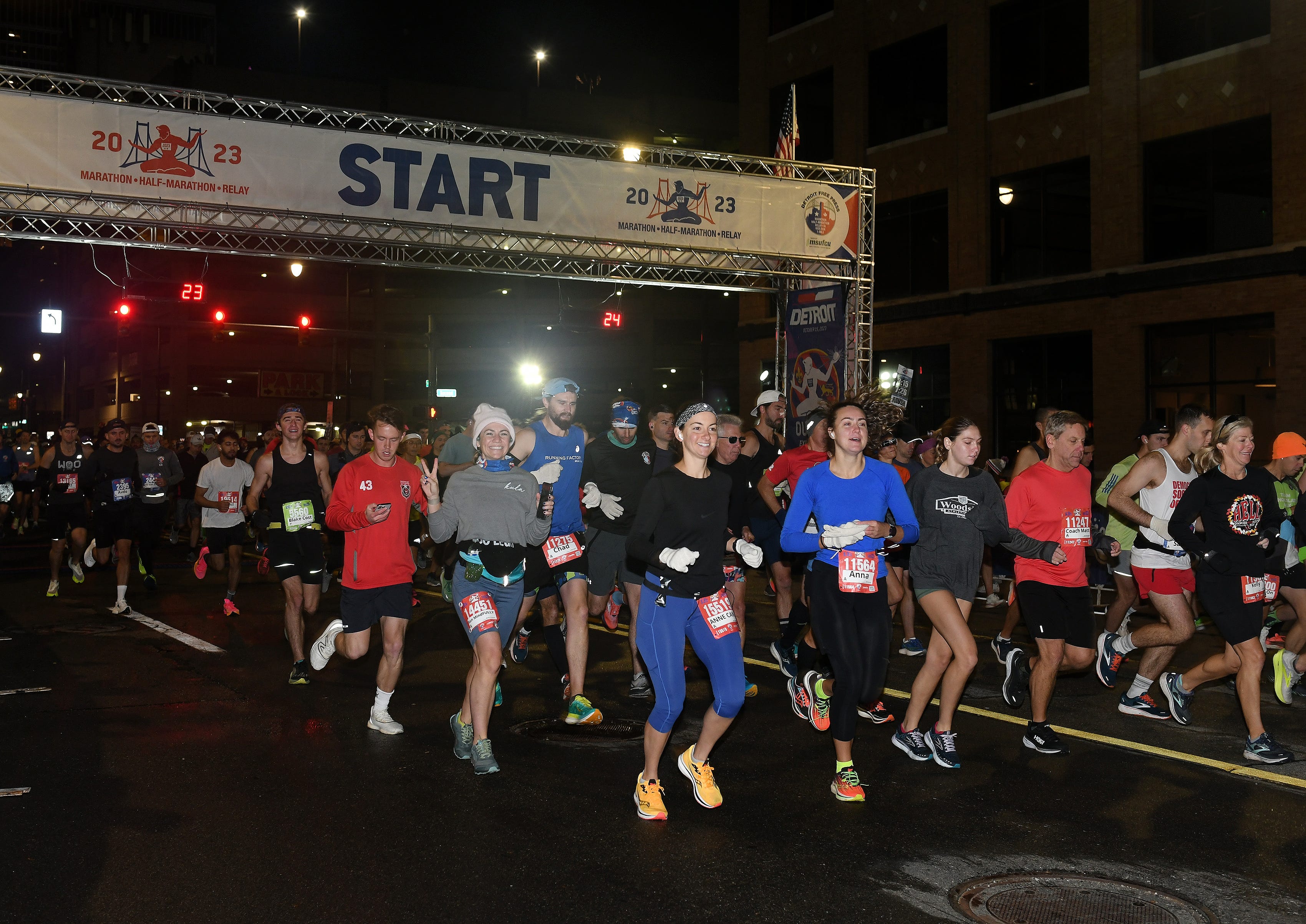 Runners at the start of the Detroit Free Press Marathon on Fort Street in Detroit on Oct. 15, 2023.