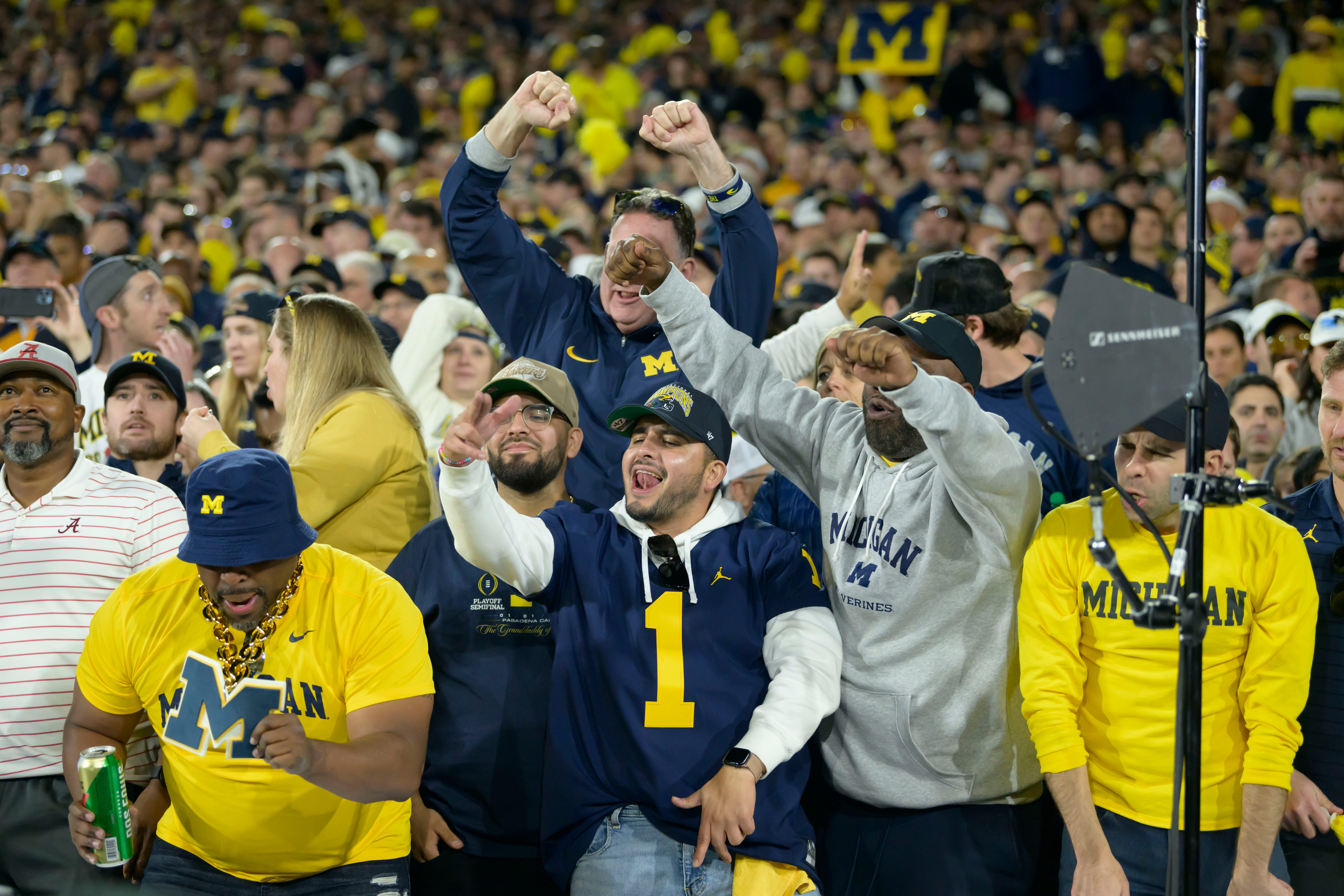 Michigan fans celebrate during the fourth quarter of the Rose Bowl, in Pasadena, California, January 1, 2024.