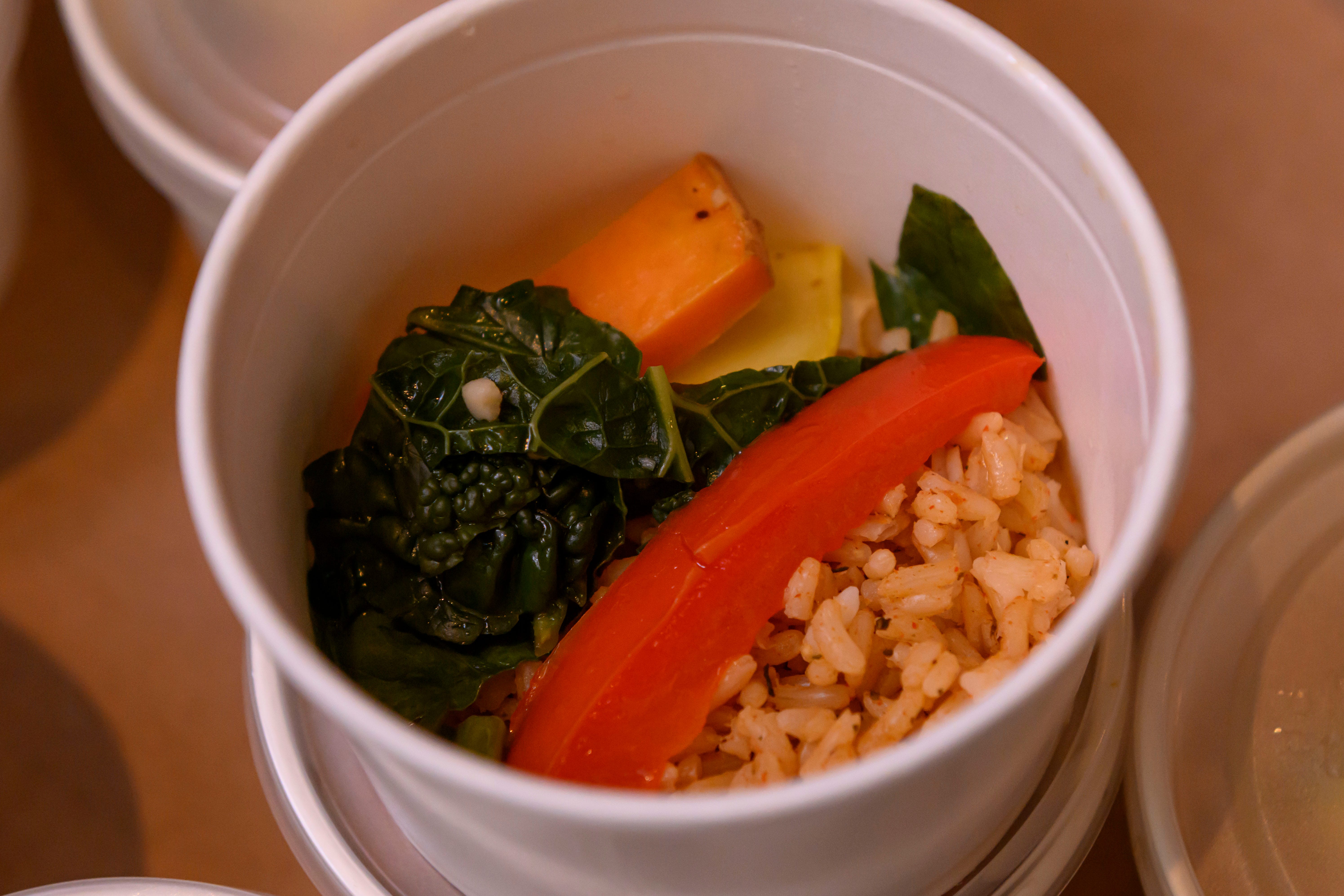 Sweet potato, squash, and braised greens bowl made by chef Ryan Salter from Breadless, during the event series Dish and Design, at the Berman Center for Performing Arts, in West Bloomfield, March 20, 2024.