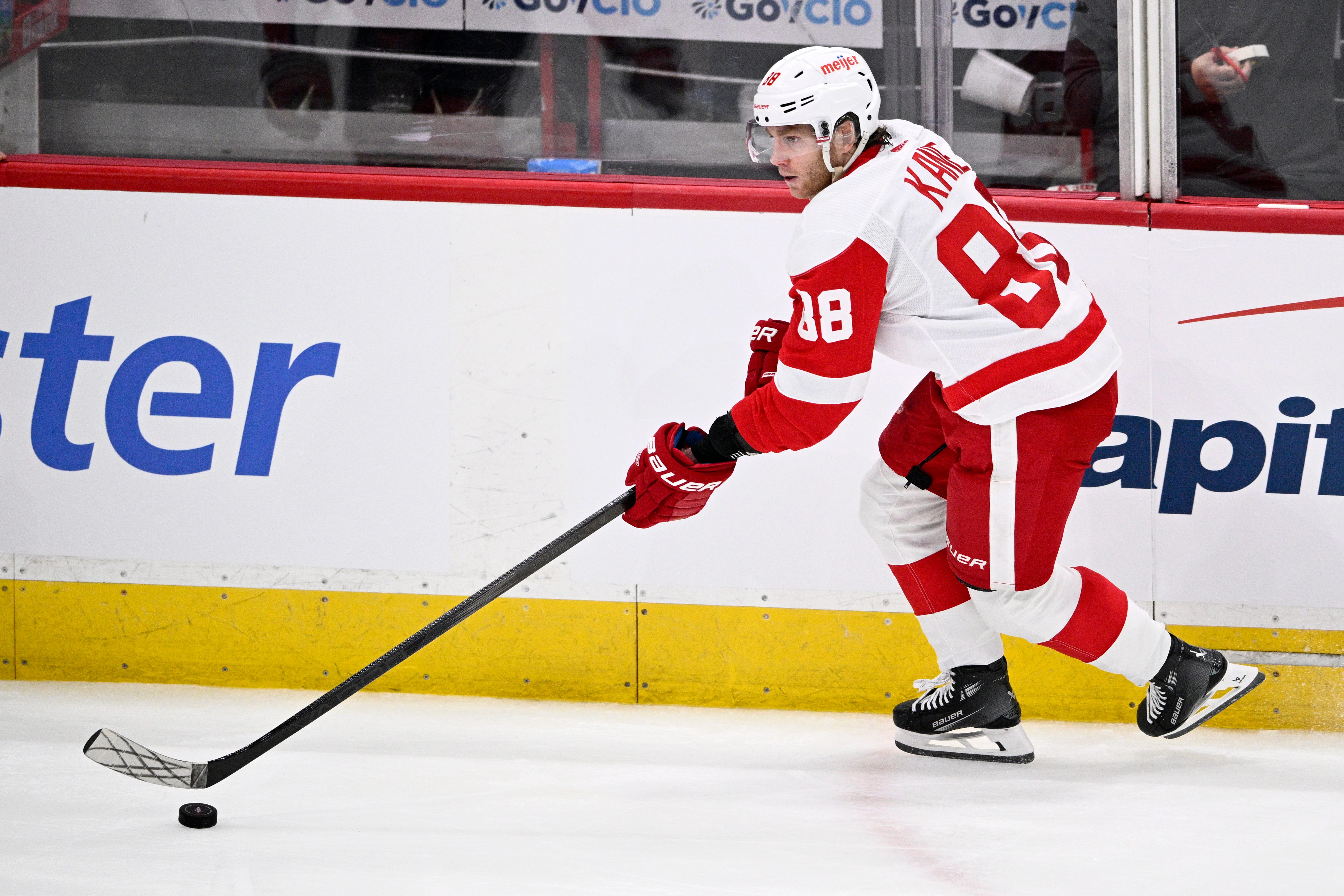 Detroit Red Wings right wing Patrick Kane (88) skates with the puck during the third period.