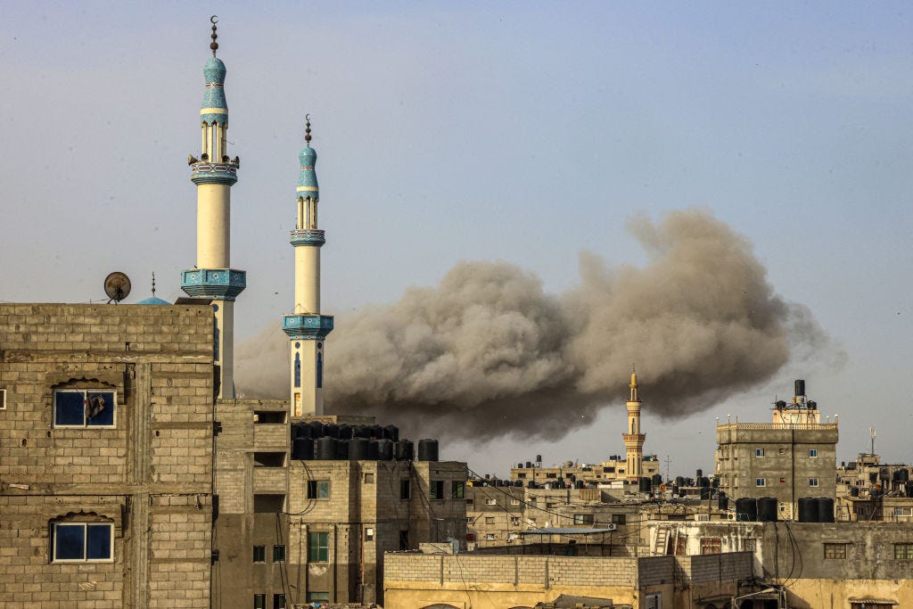 Smoke billows following Israeli bombardment in Rafah, in the southern Gaza Strip, on March 27, 2024, amid the ongoing conflict between Israel and the Palestinian militant group Hamas.