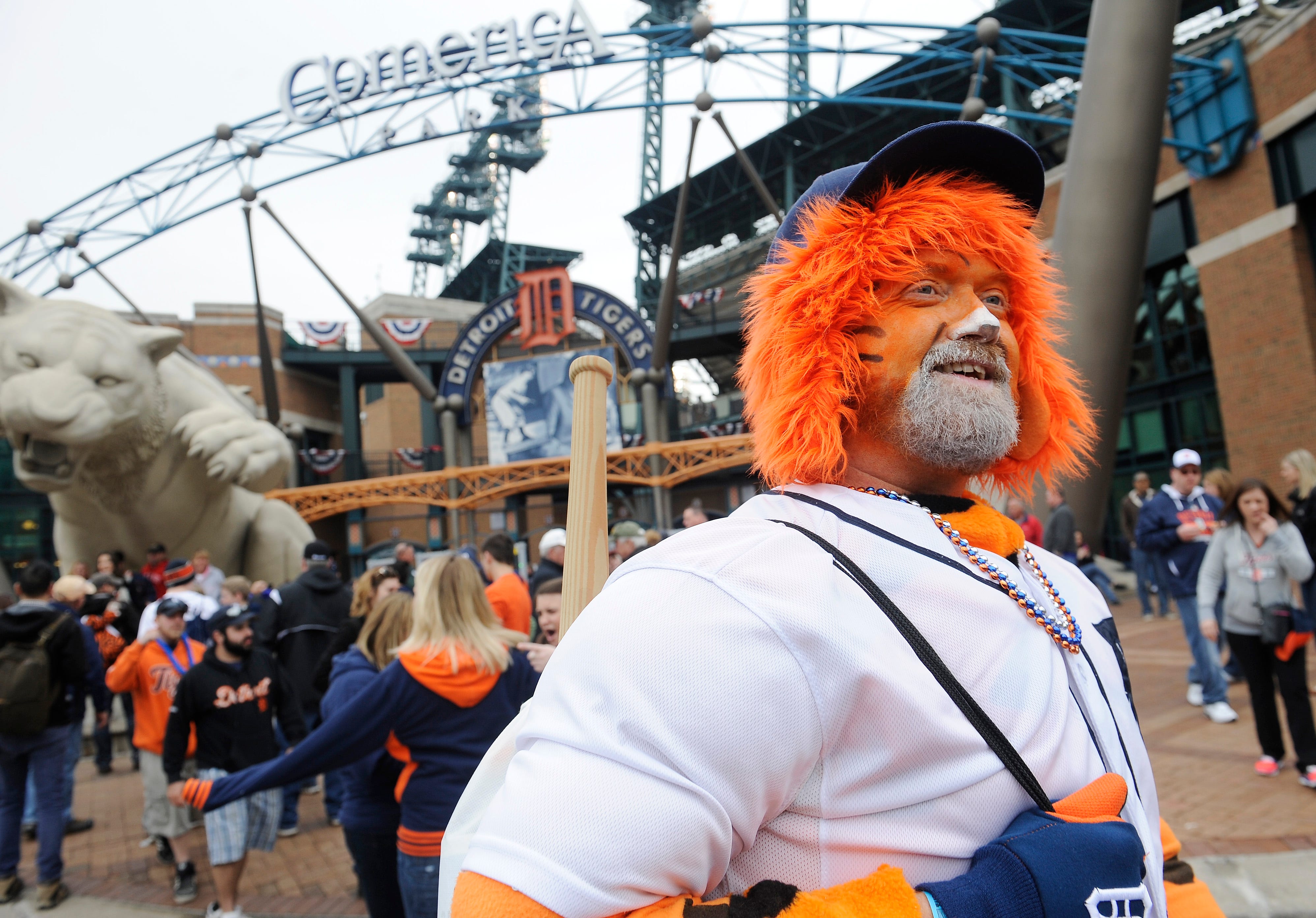 Ernie Bailey, 47, of Southgate is ready for the season opener.Detroit Tigers Opening Day at Comerica Park, Detroit, MI.