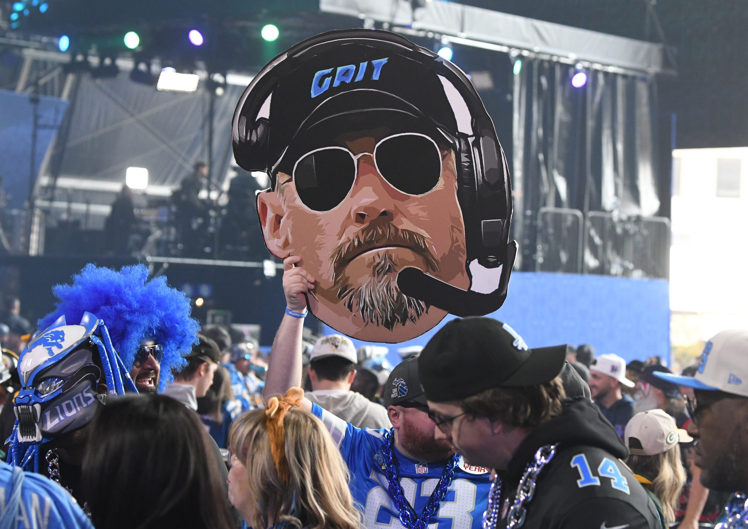 Lions fans show love for their team and coach Dan Campbell before the first day of the 2024 NFL Draft in Detroit.