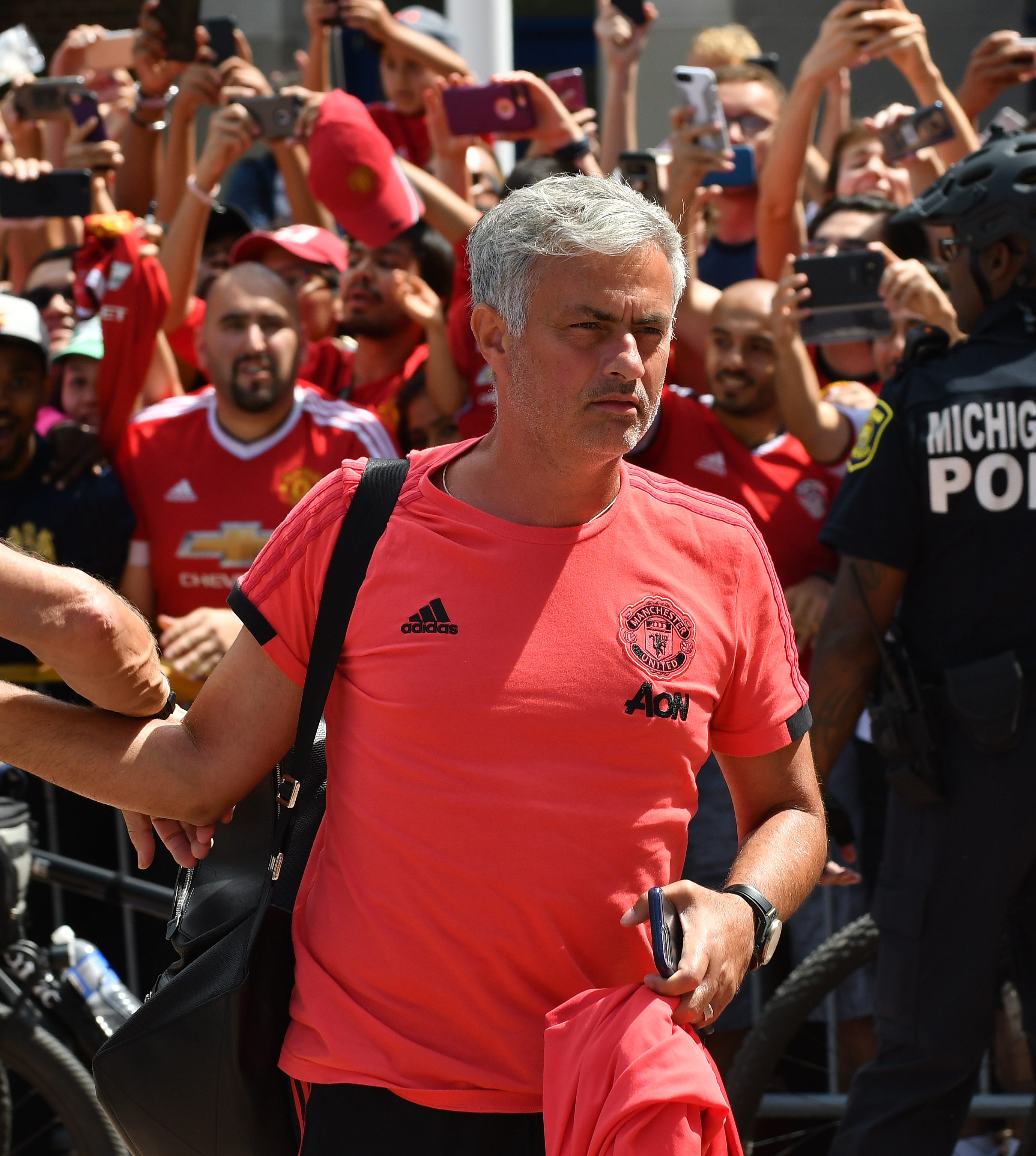 Manchester United head coach Jose Mourinho arrives to the stadium.