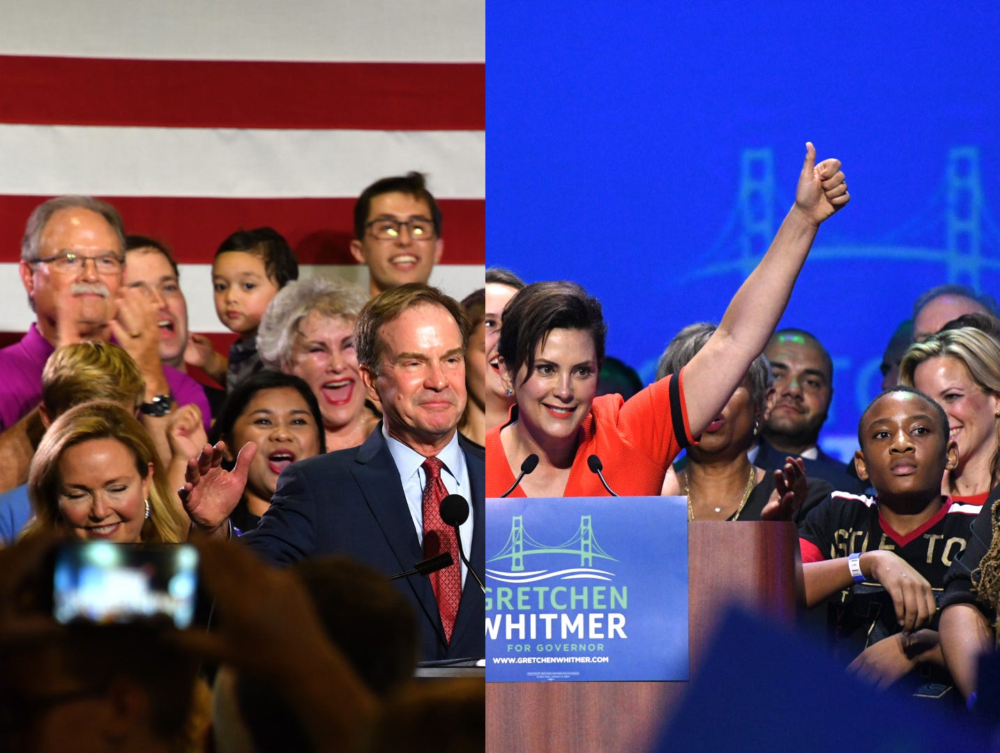 Michigan Attorney General Bill Schuette, left, and and former state Senate Democratic Leader Gretchen Whitmer will compete to be Michigan’s next governor after winning party primary fights Tuesday night.