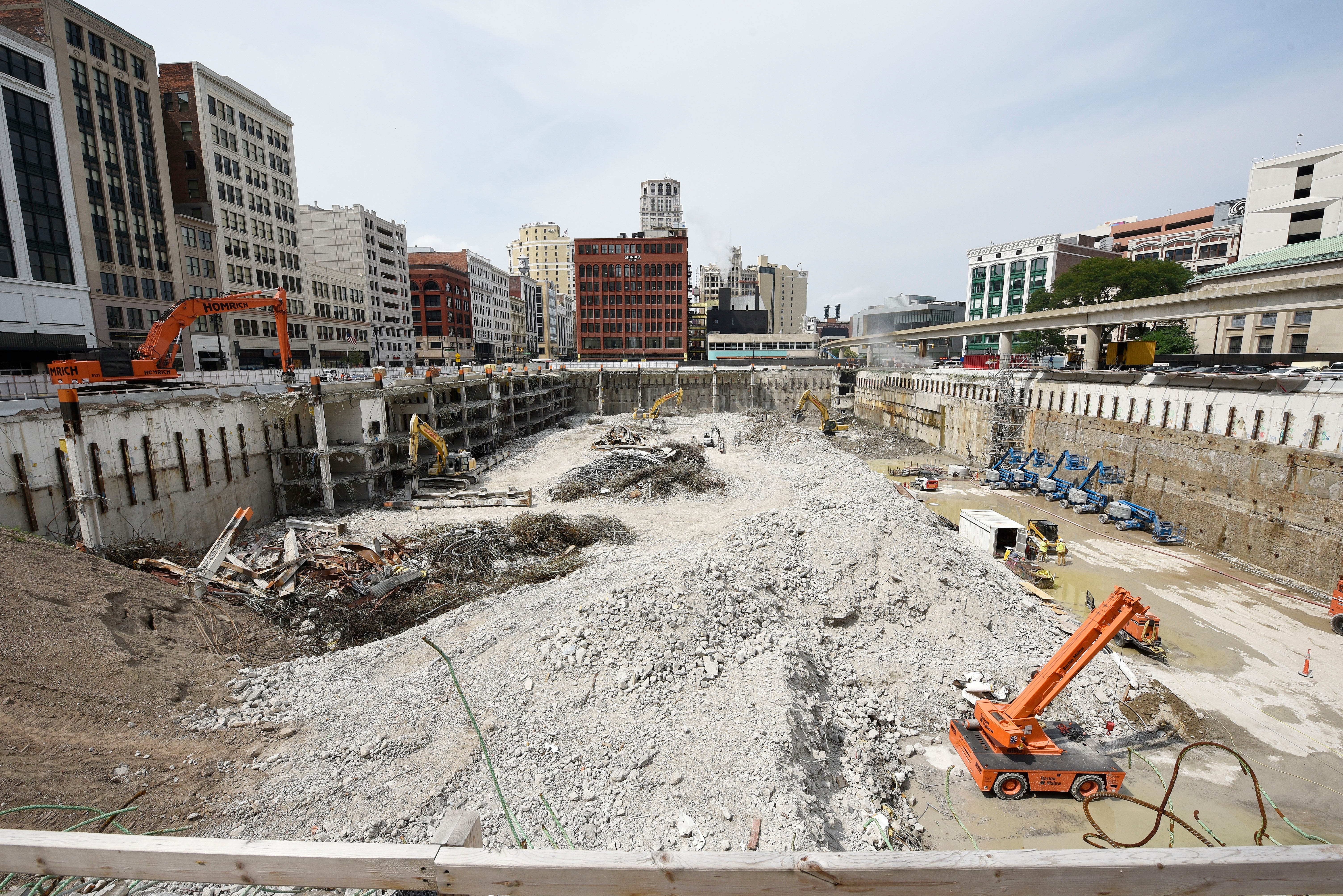 Work continues at the former Hudson's department store site on Woodward and Gratiot, where the tallest building in Detroit will be built.