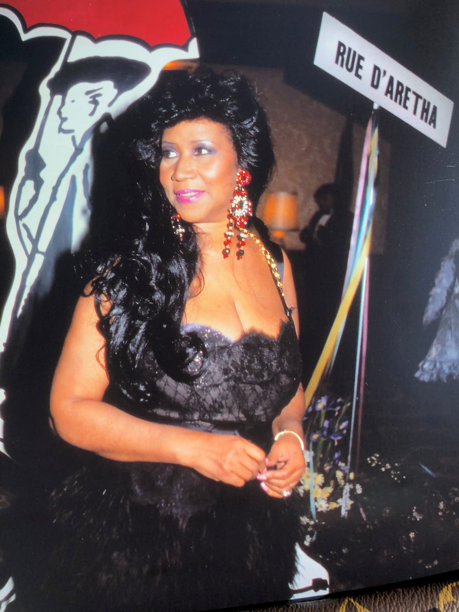 Aretha Franklin is dressed to the nines for one of her famous birthday parties, this one at her home in 1994.