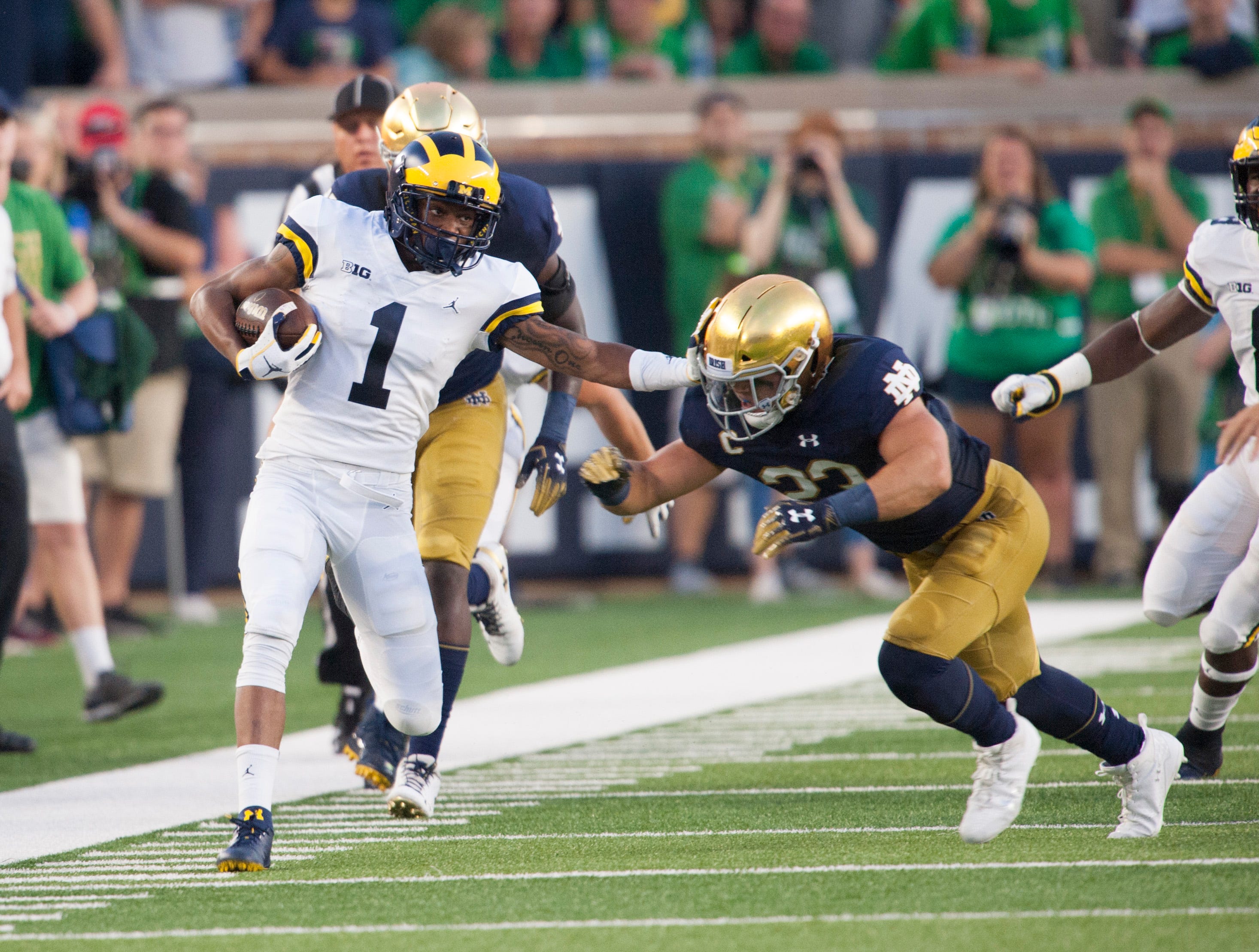 Ambry Thomas returned a kick 99 yards for a score against Notre Dame in Michigan's 2018 season opener.