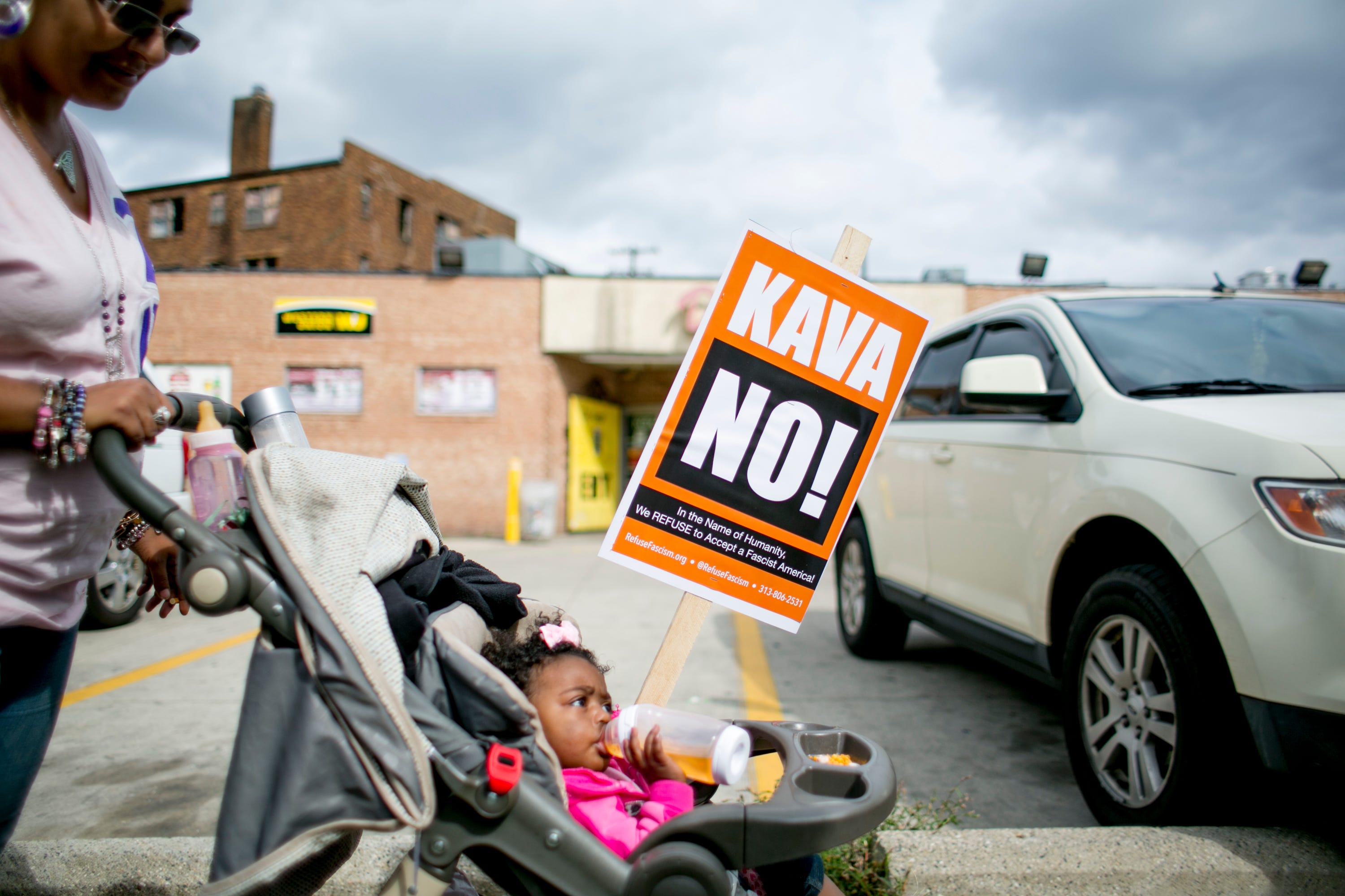 14-month-old Cirsten Peoples, of Detroit  sits in her stroller during the Slut Walk near Palmer Park in Detroit on September 22, 2018.