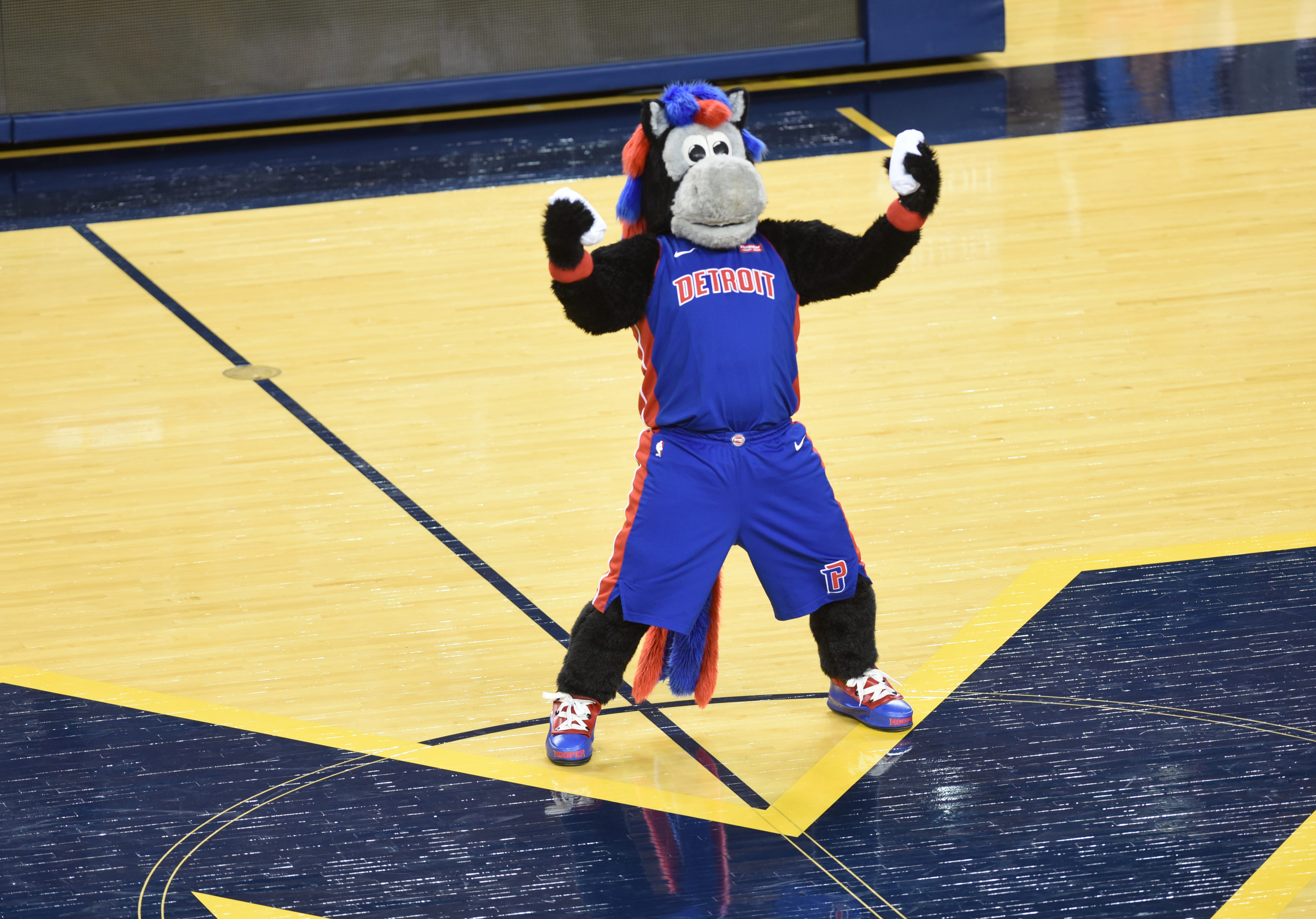 Detroit Pistons mascot Hooper gets the crowd pumped.