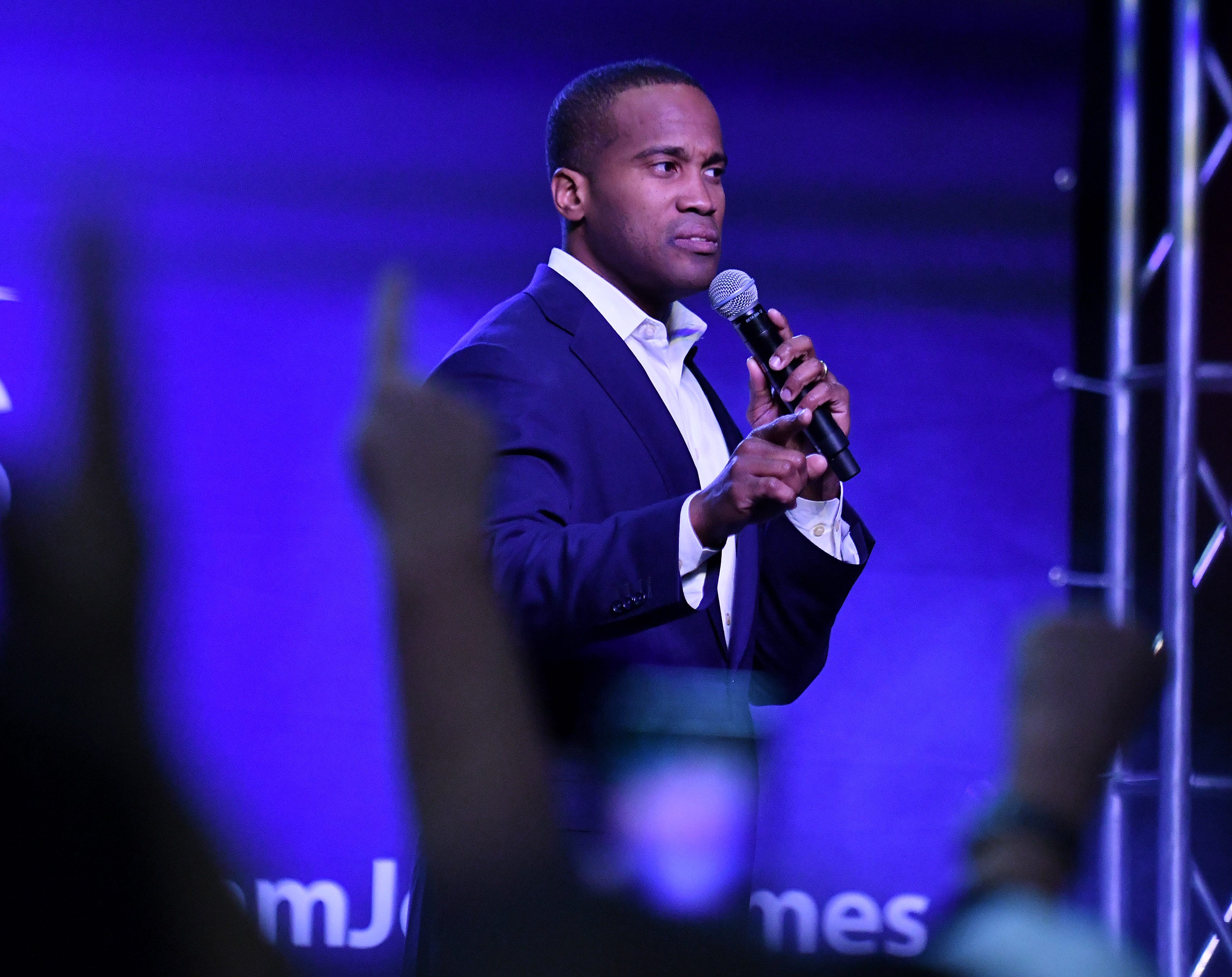 John James speaks to supporters the    "Protect The American Dream Rally."