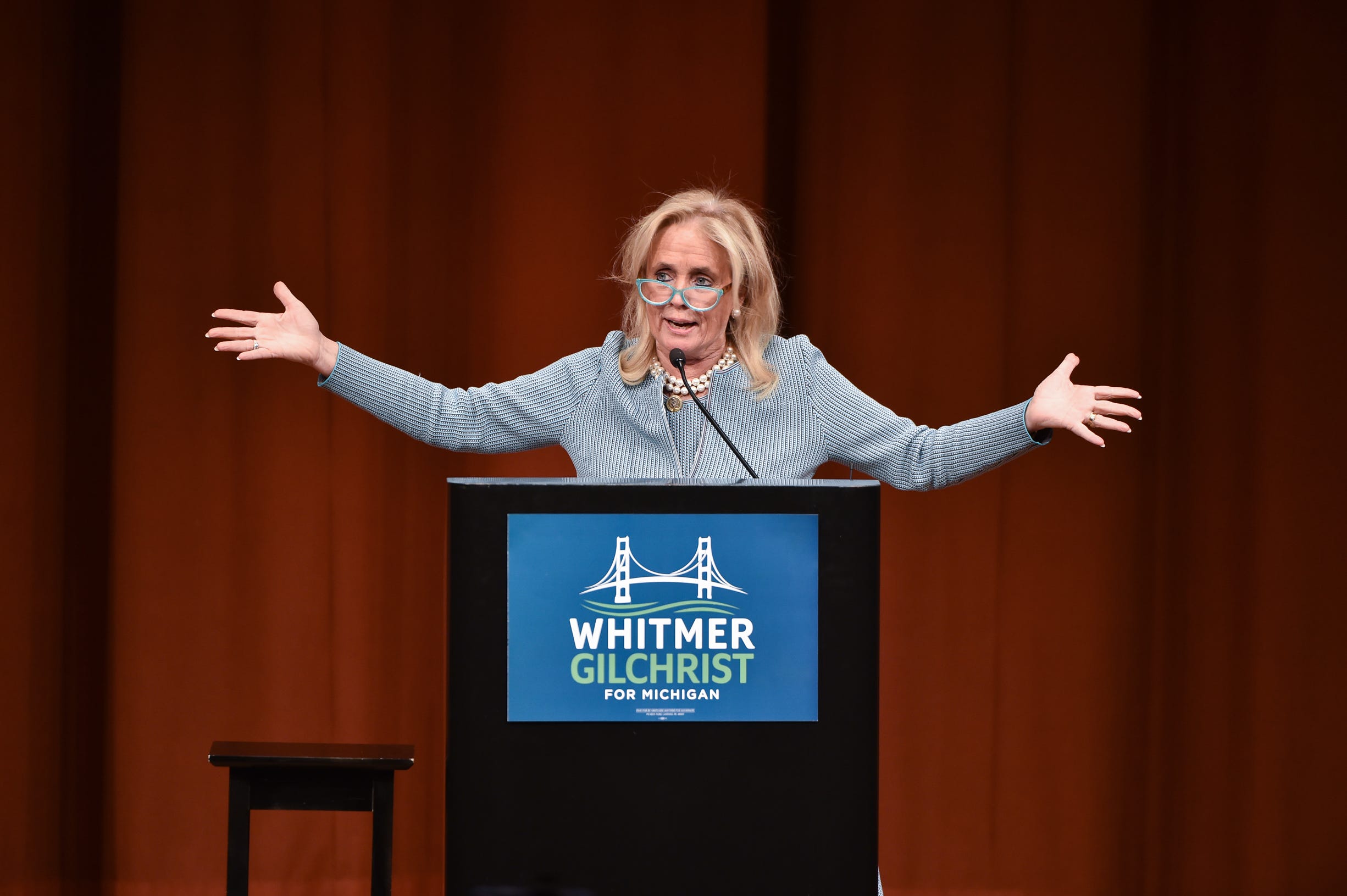 U.S. Rep. Debbie Dingell, D-Dearborn, addresses a campaign rally for Michigan Democrats at Rackham Auditorium Friday on the campus of the University of Michigan in Ann Arbor.