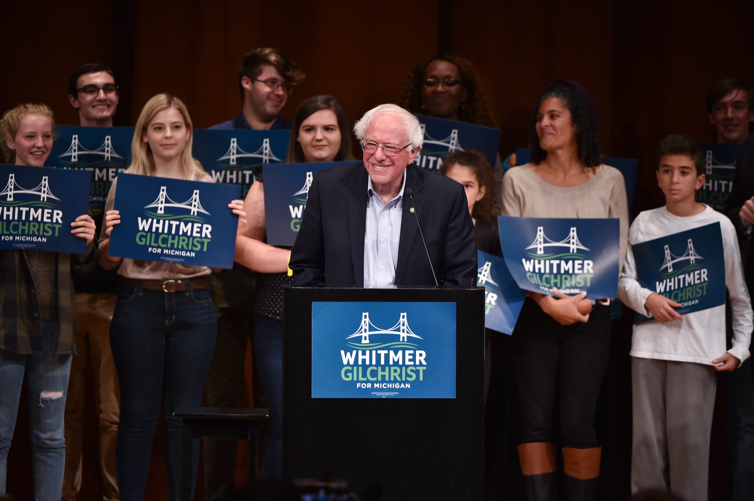U.S. Sen. Bernie Sanders of Vermont stumps for Michigan gubernatorial candidate Gretchen Whitmer in Ann Arbor.