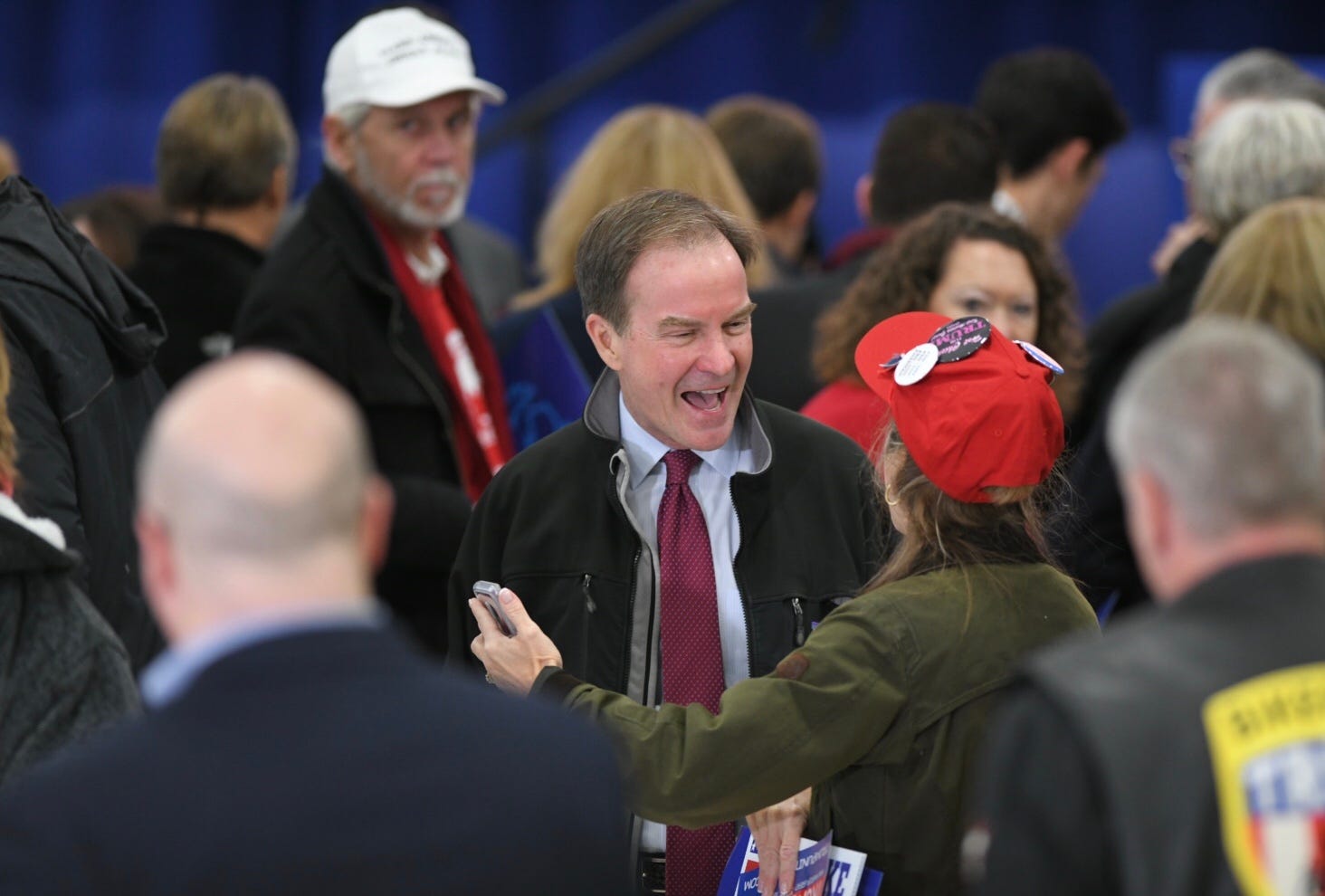 Michigan Gubernatorial candidate Bill Schuette greets attendees at a rally featuring Vice President Mike Pence at the Oakland County airport, in Waterford on Monday, October 29, 2018.
