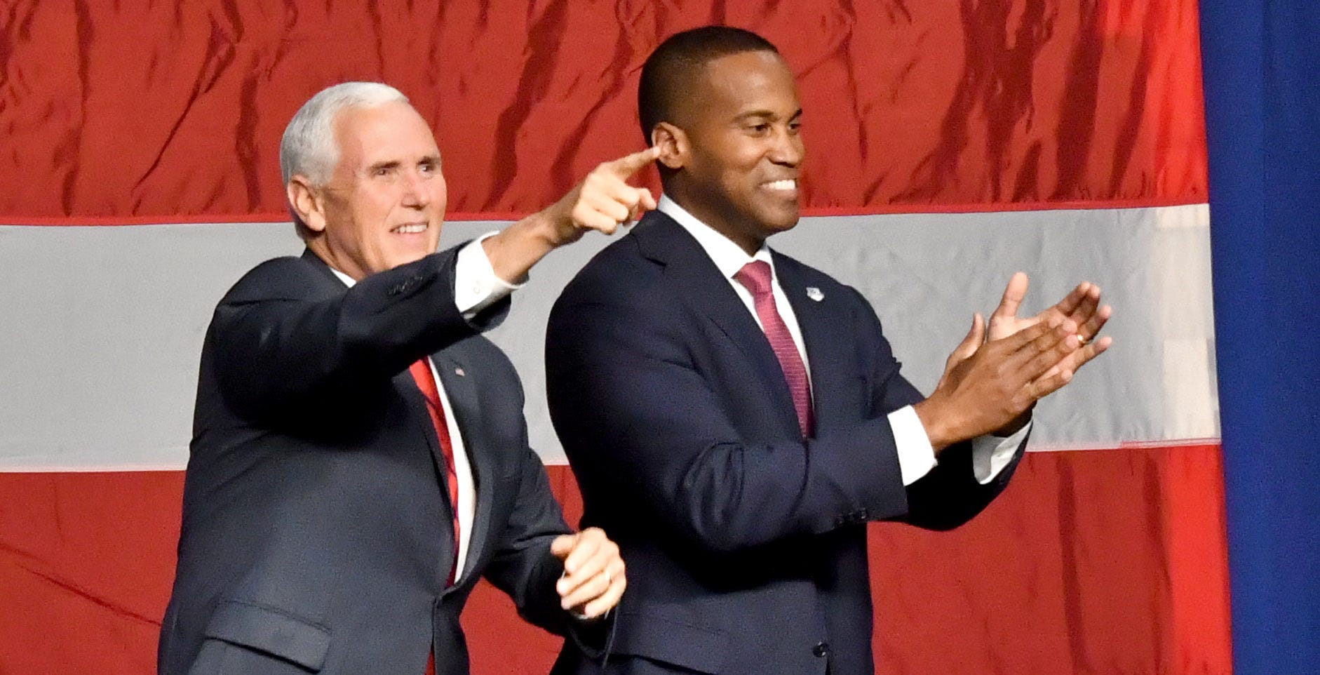 John James and Vice President Mike Pence campaign together.