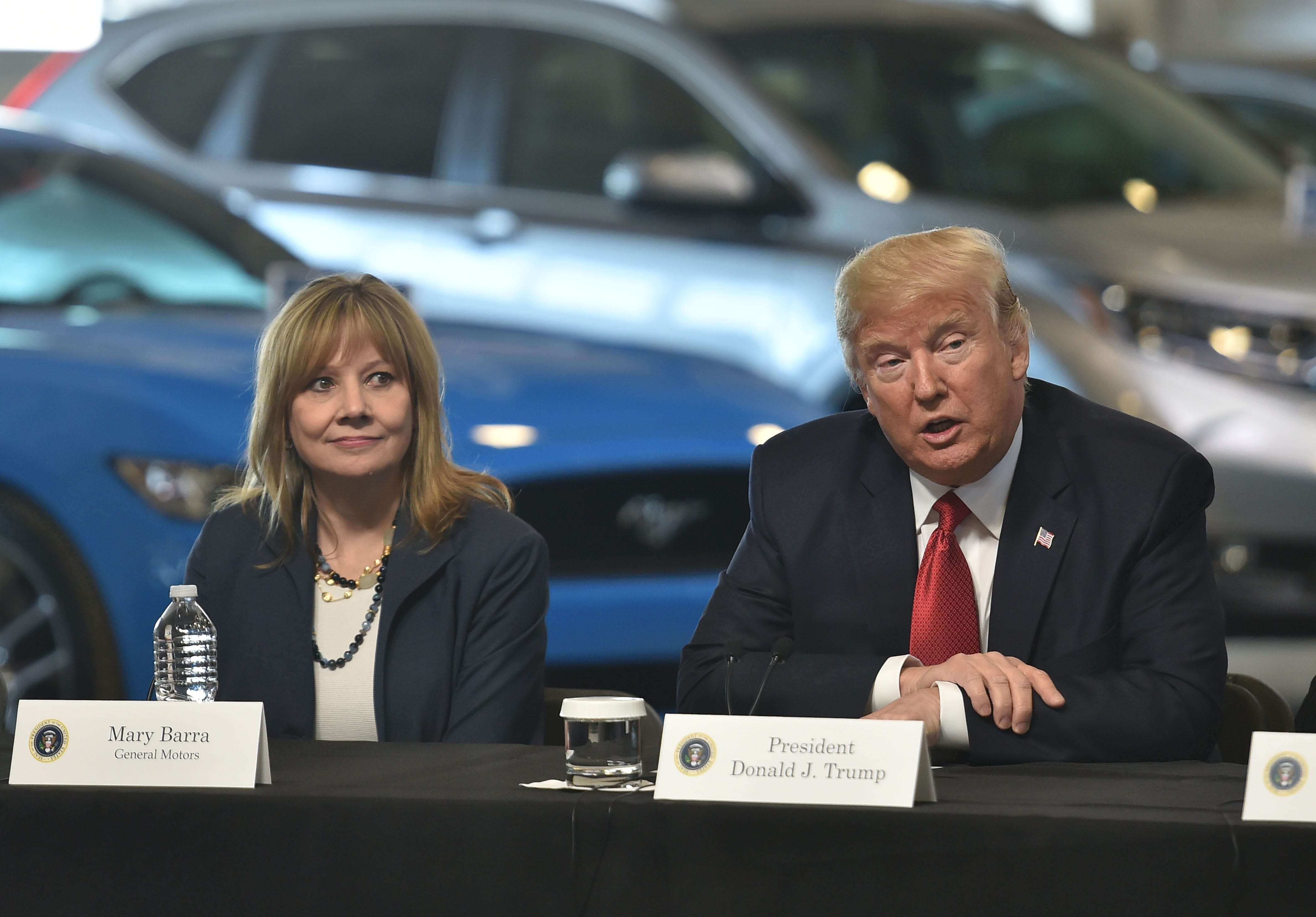 General Motors Co. CEO Mary Barra, left, is pushing a restructuring that would idle four U.S. plants, angering President Donald Trump.