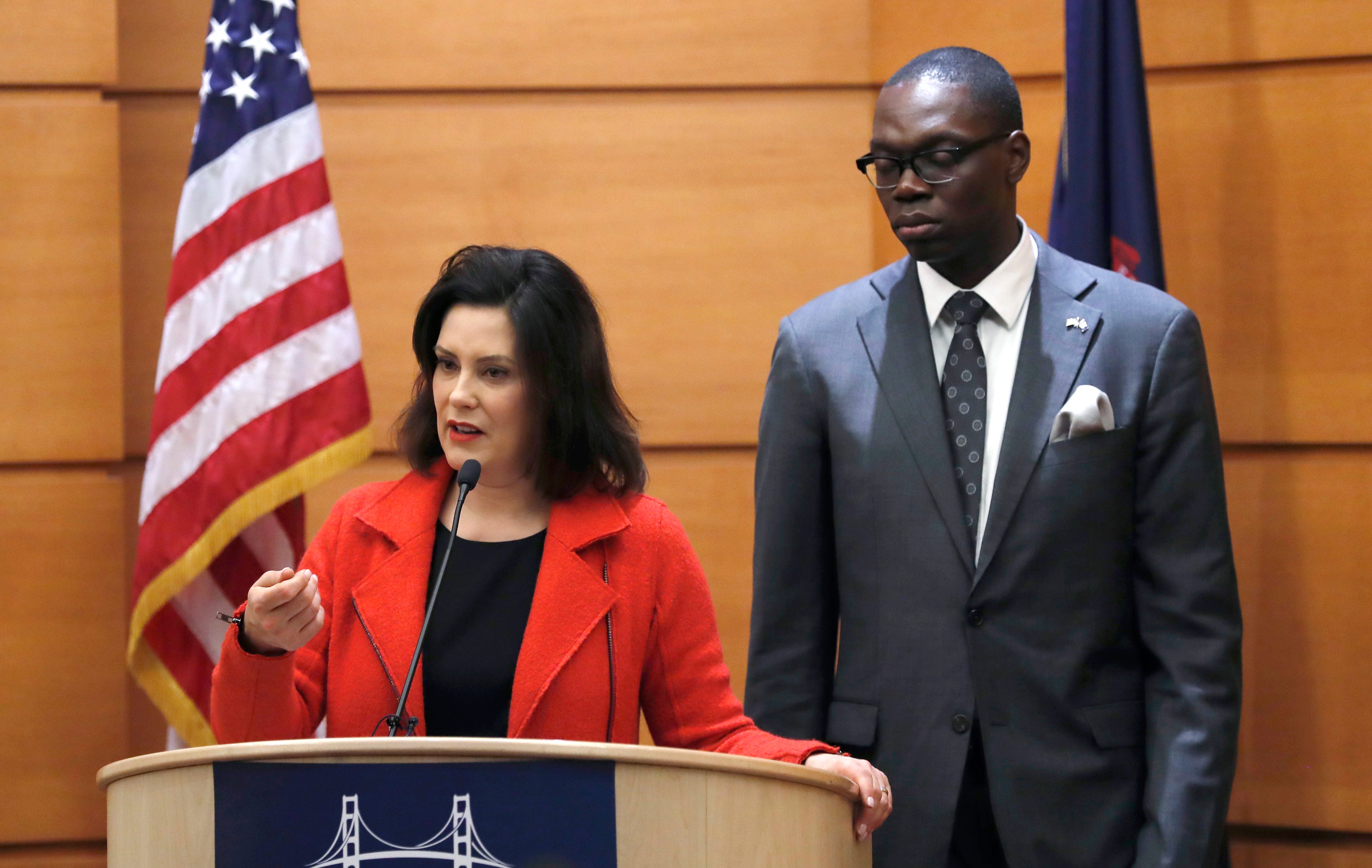 Michigan Governor-Elect Gretchen Whitmer and Lt. Gov.-Elect Garlin Gilchrist II host a post-election news conference, Wednesday morning in Detroit.
