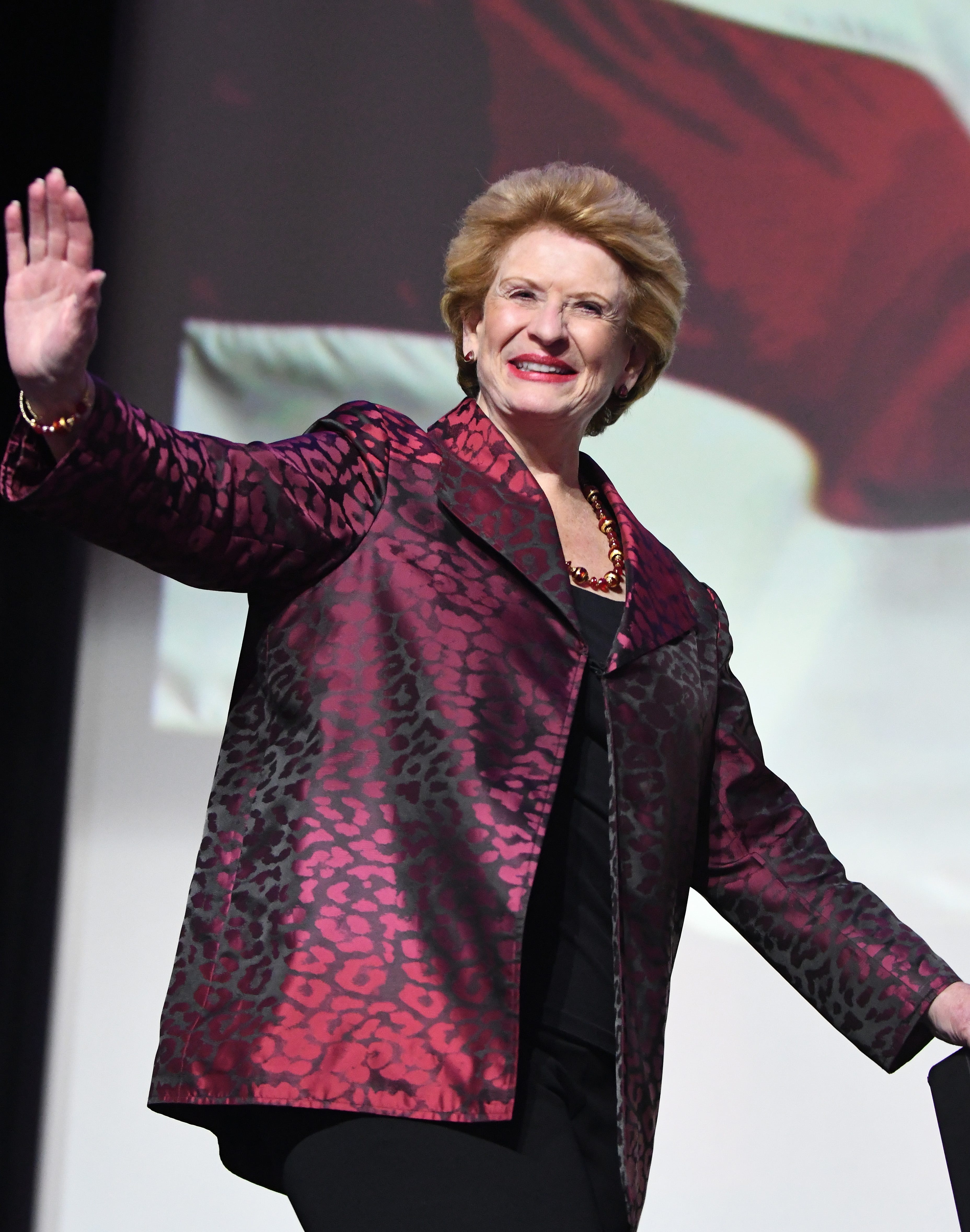 U.S. Senator Debbie Stabenow makes her way on stage after winning her race against John James. She joined  Democratic Party candidates at the Sound Board theater in the MotorCity Casino in Detroit Tuesday night.