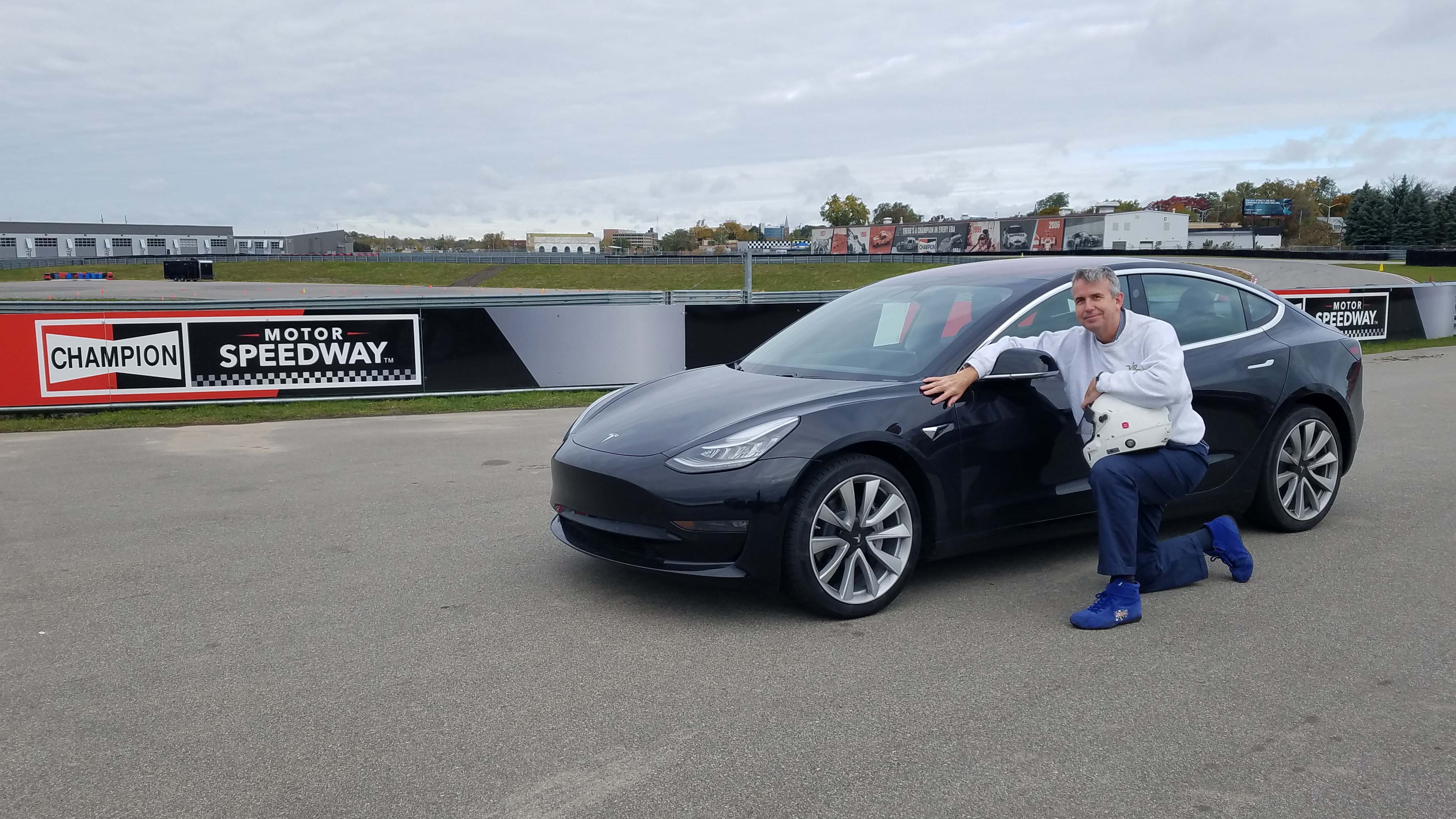 Detroit News auto critic Henry Payne took his Tesla Model 3 on track at M1 Concourse in Pontiac.
