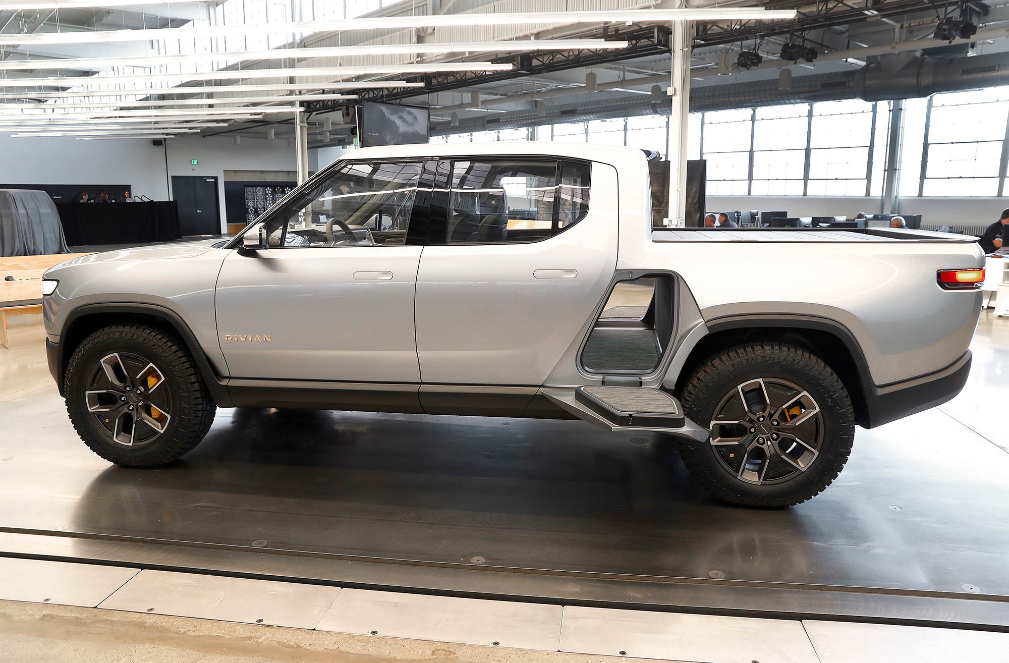 A Rivian R1T sits at Rivian headquarters in Plymouth last November.
