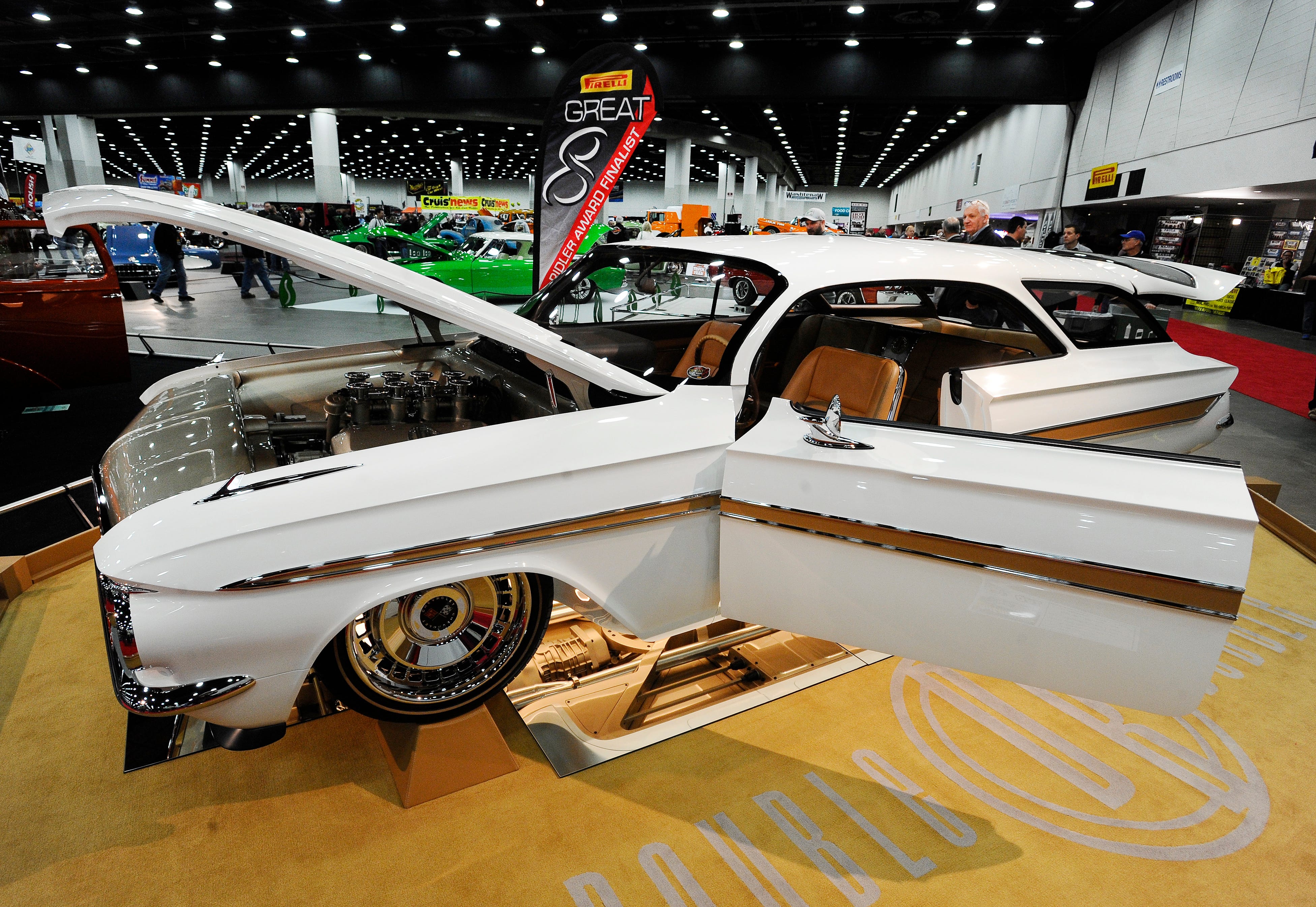 Joe Horisk's 1961 Chevy Impala was created from parts of  two Chevy Bubbletop coupes to create an amazing looking wagon for the Autorama show at Cobo Center in Detroit, Feb. 26, 2016.