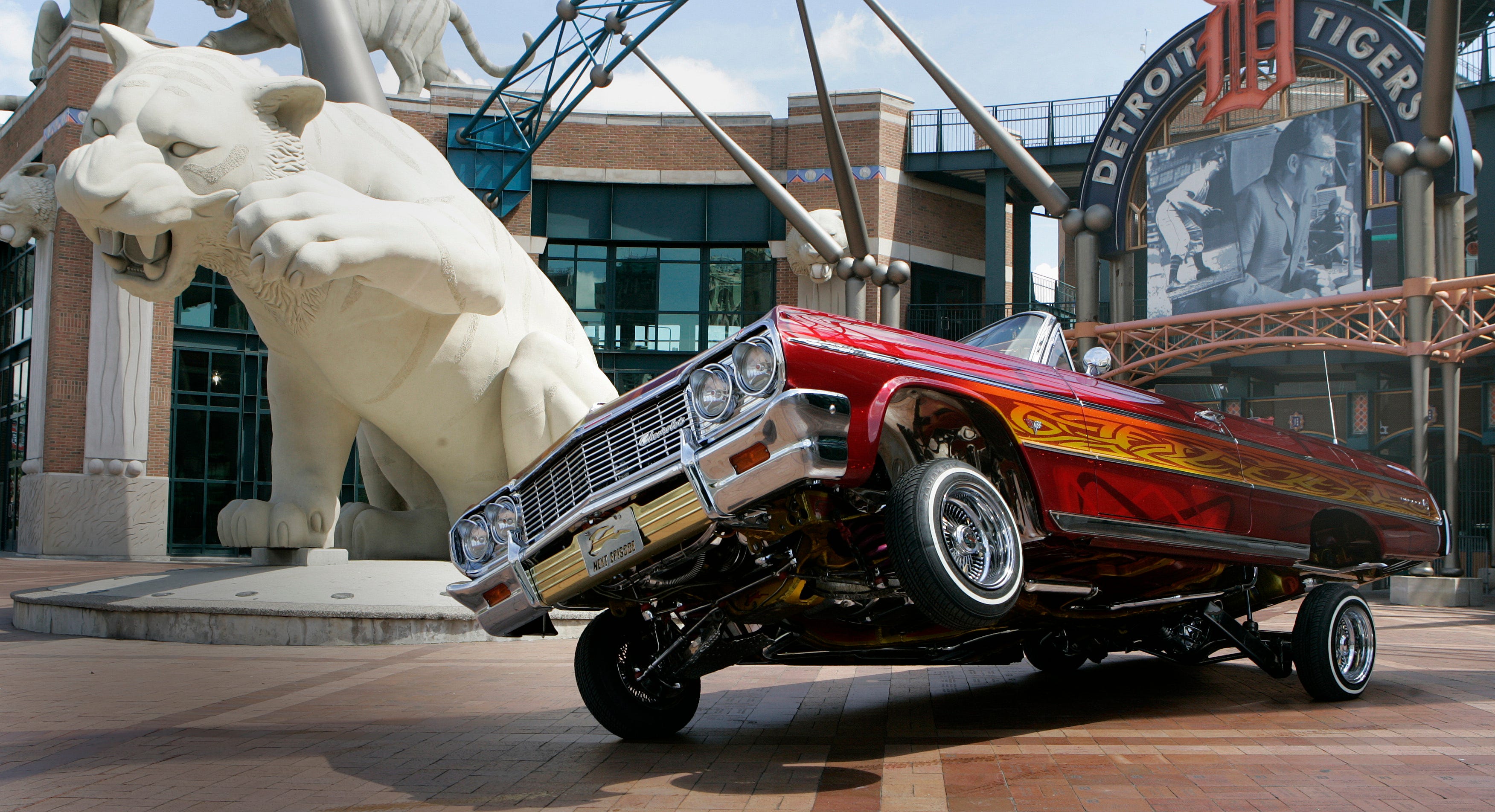A 1964 Chevy Impala, owned by Thomas Cavataio of Grosse Pointe Woods, outside Comerica Park in Detroit, June 24, 2008.