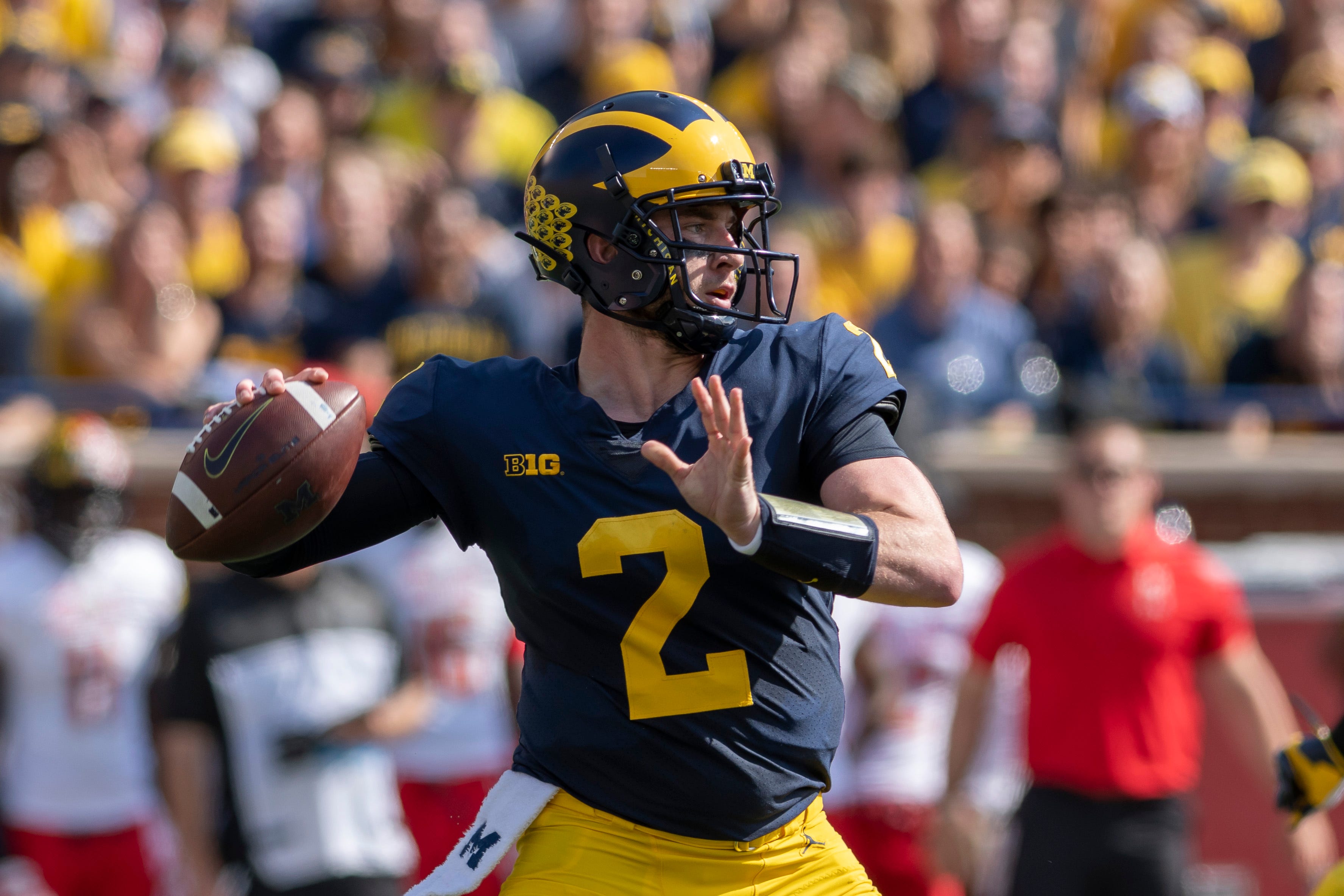 Michigan quarterback Shea Patterson throws a pass against Maryland.