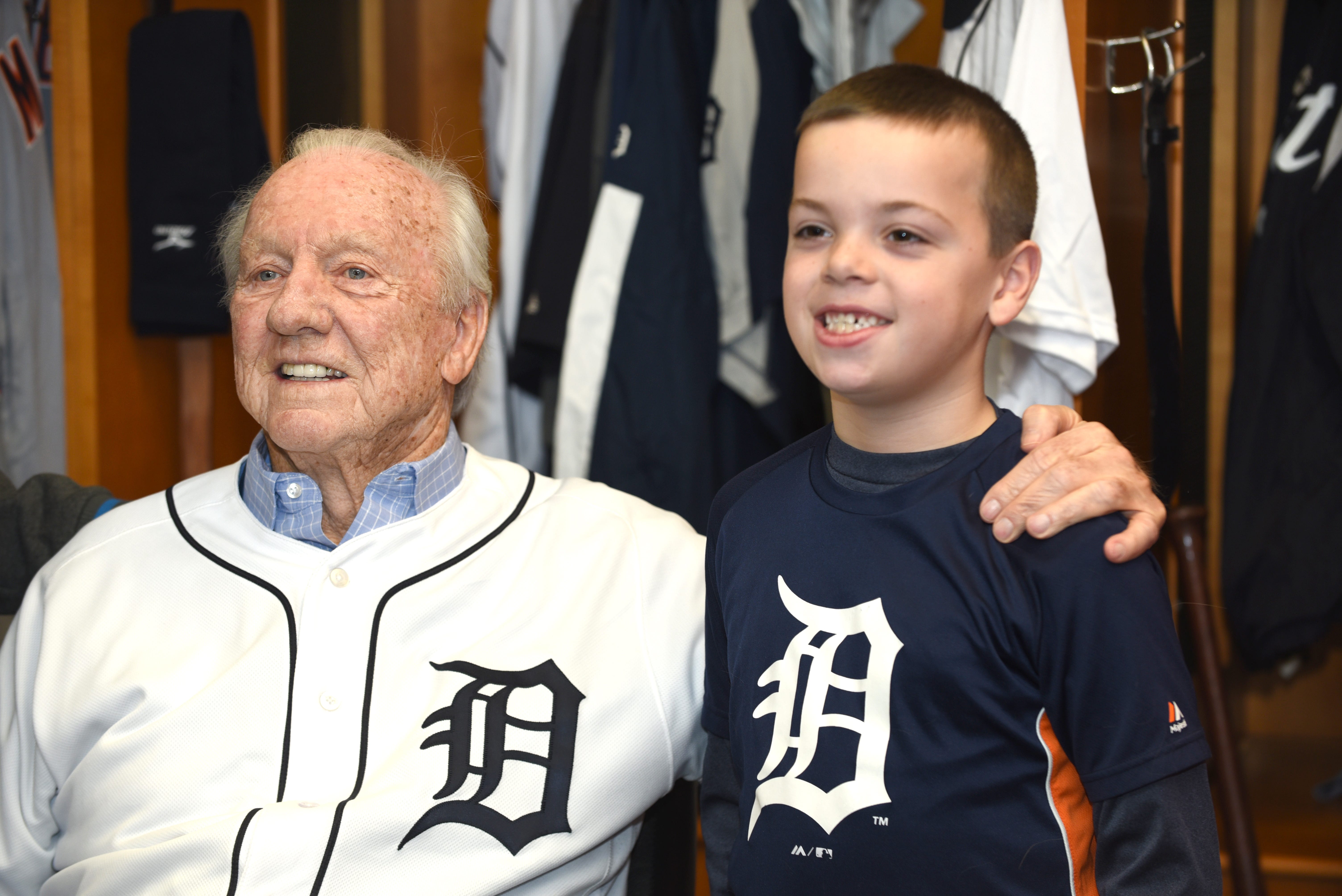 Detroit Tigers Al Kaline takes a picture with Nick Giorgi of Troy during TigerFest 2019 at Comerica Park.