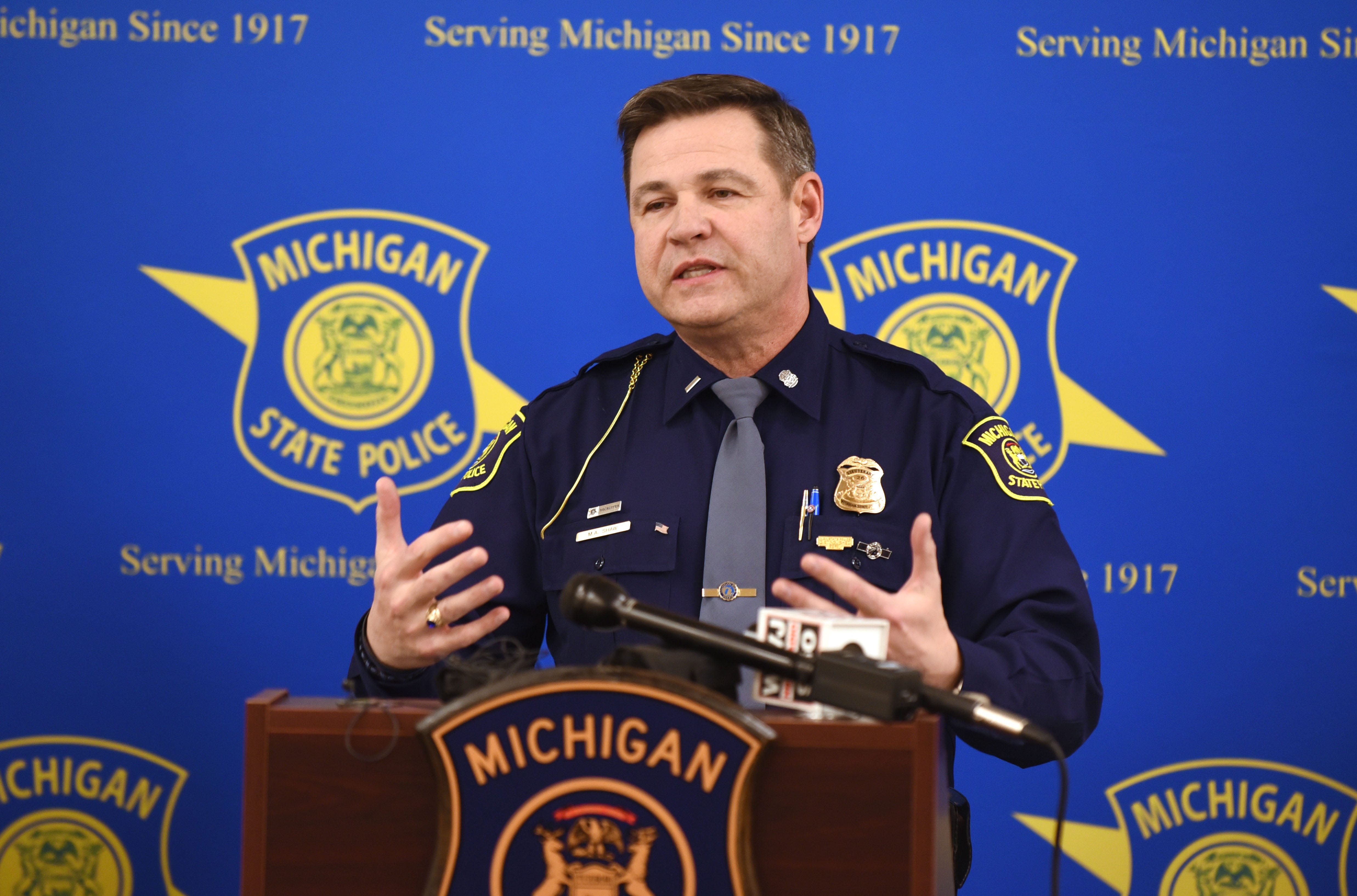 Michigan State Police Lt. Michael Shaw speaks to the news media on Wednesday about the shooting death of a 3-year-old boy on the Southfield Freeway after the suspect turned himself in to police.