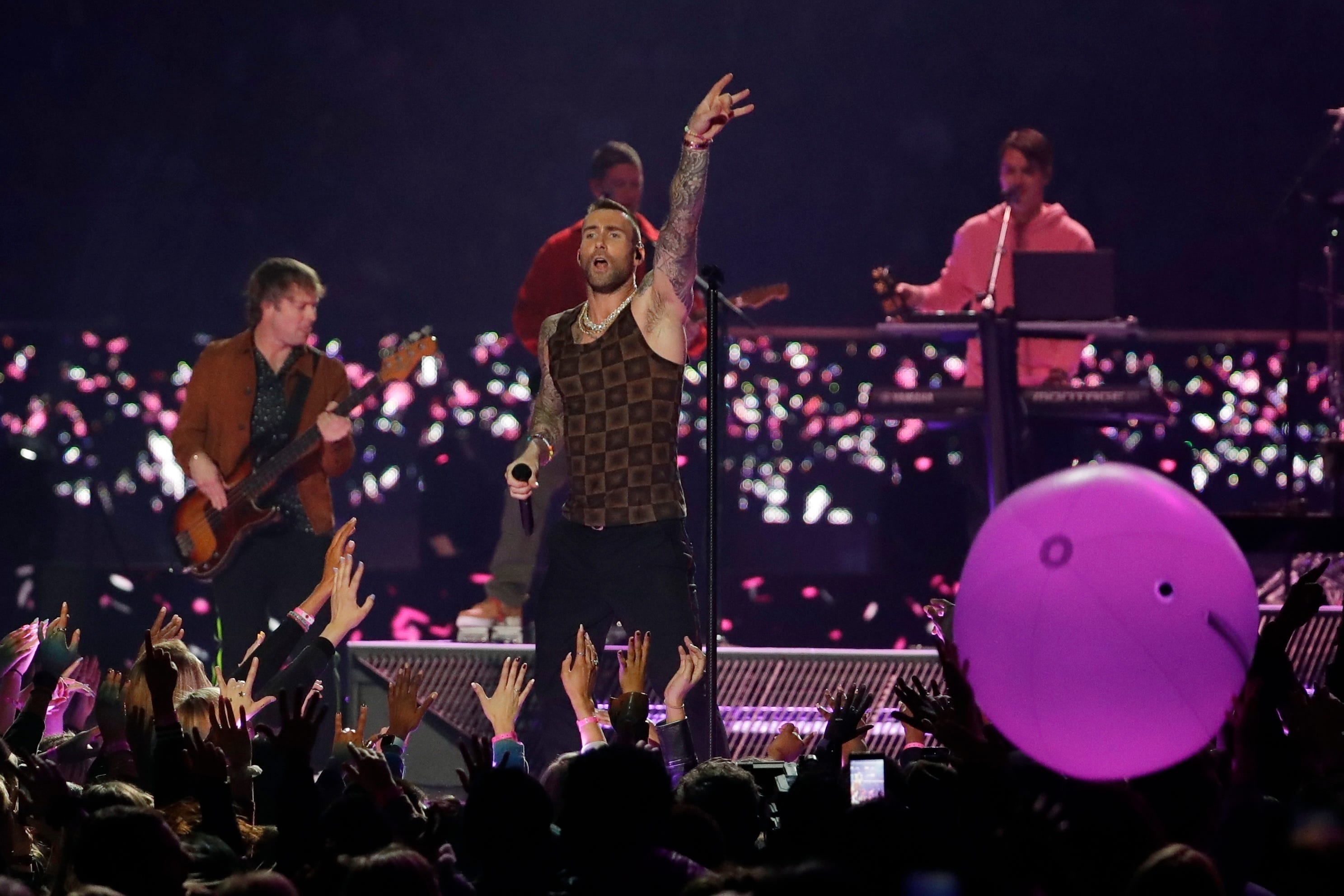 Adam of Levine of Maroon 5 performs during Super Bowl LIII.